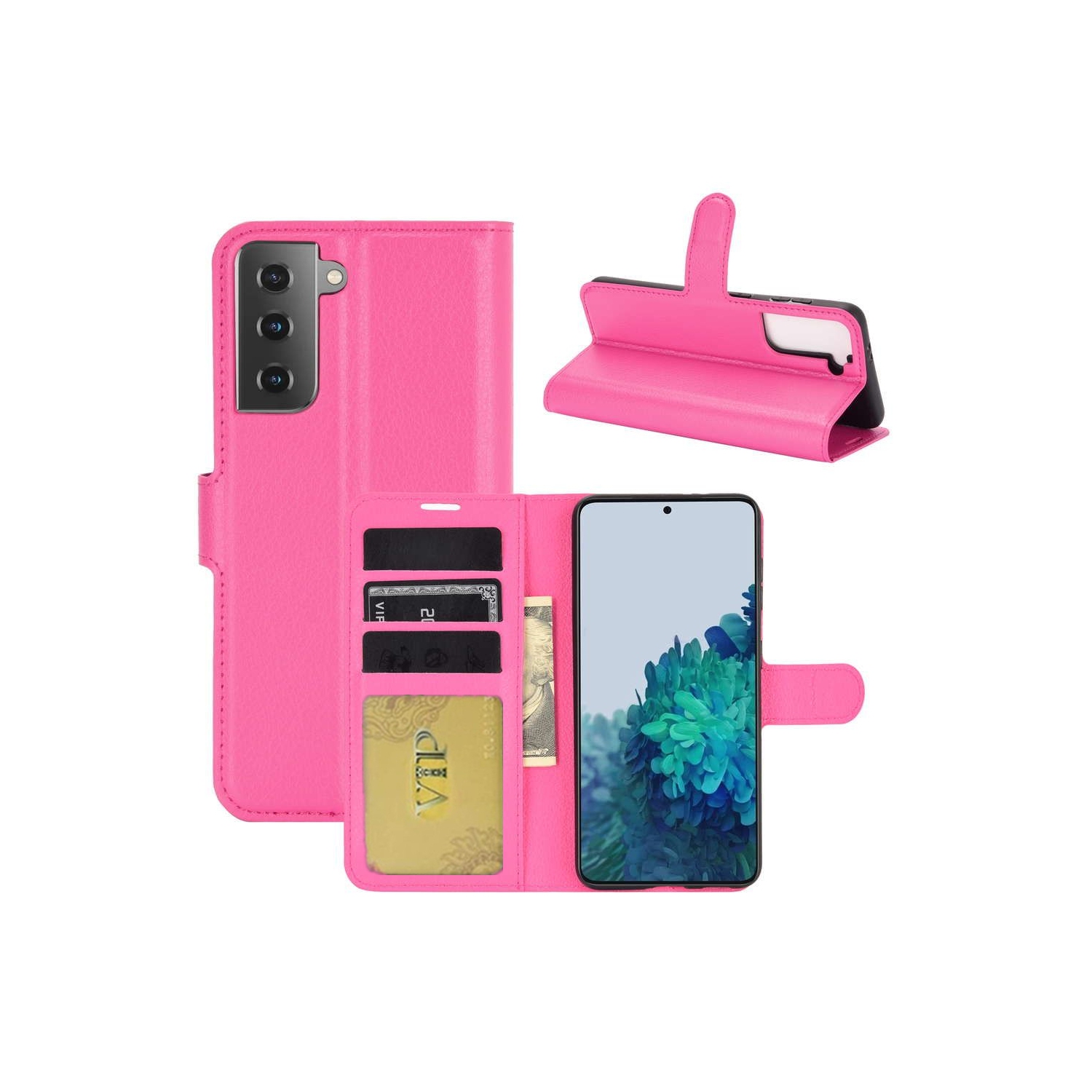 [CS] Samsung Galaxy S23 FE Case, Magnetic Leather Folio Wallet Flip Case Cover with Card Slot, Hot Pink