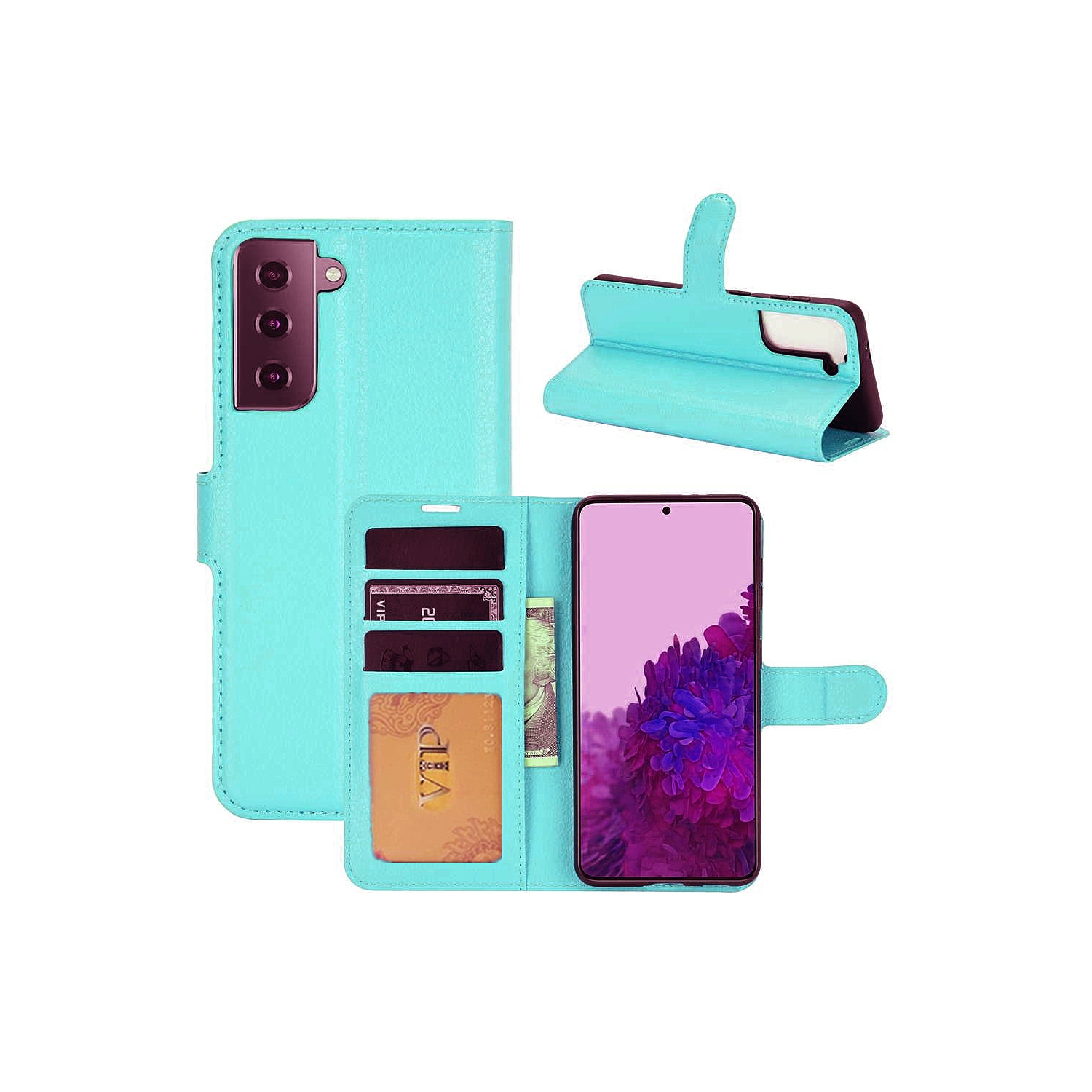 [CS] Samsung Galaxy S23 FE Case, Magnetic Leather Folio Wallet Flip Case Cover with Card Slot, Teal