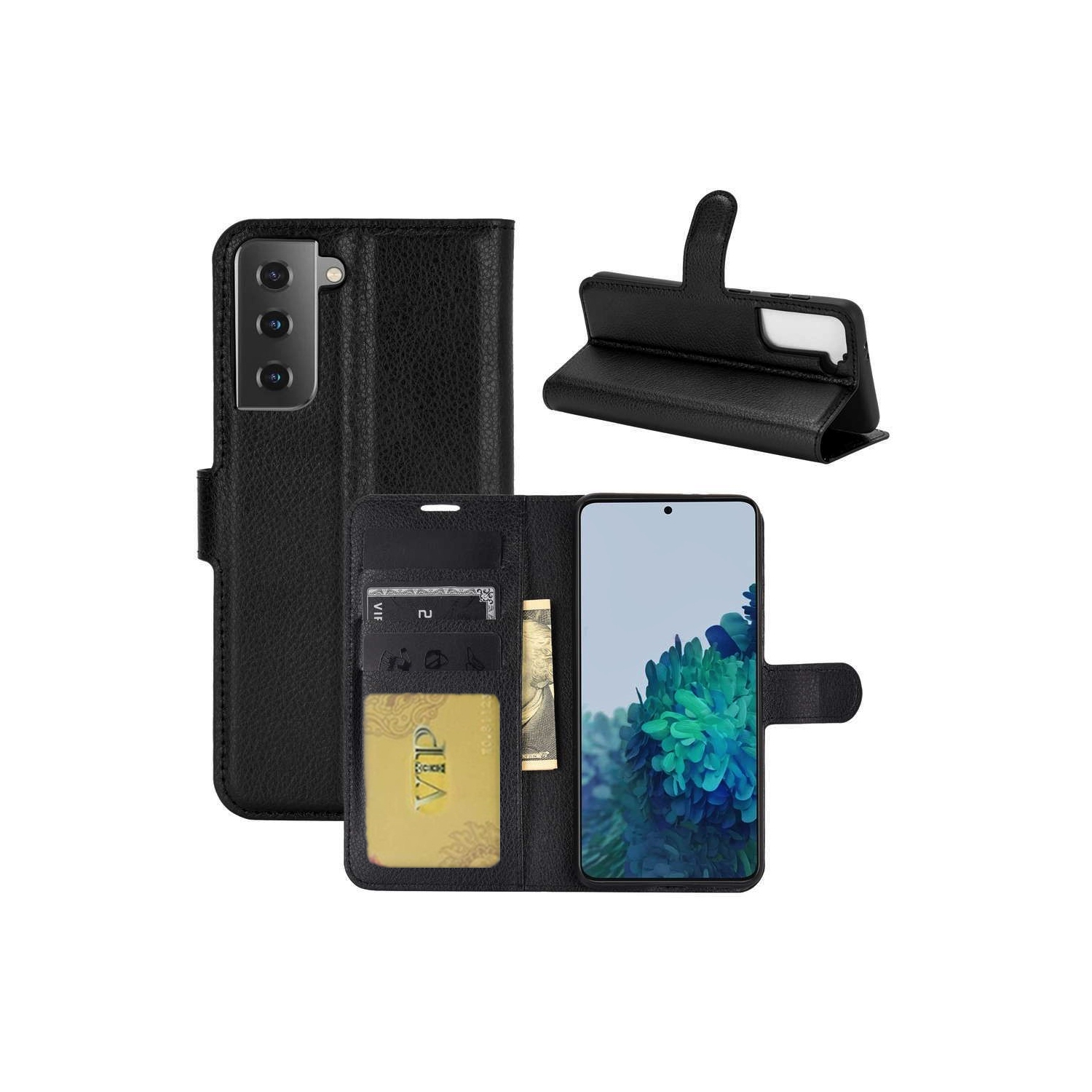 [CS] Samsung Galaxy S23 FE Case, Magnetic Leather Folio Wallet Flip Case Cover with Card Slot, Black