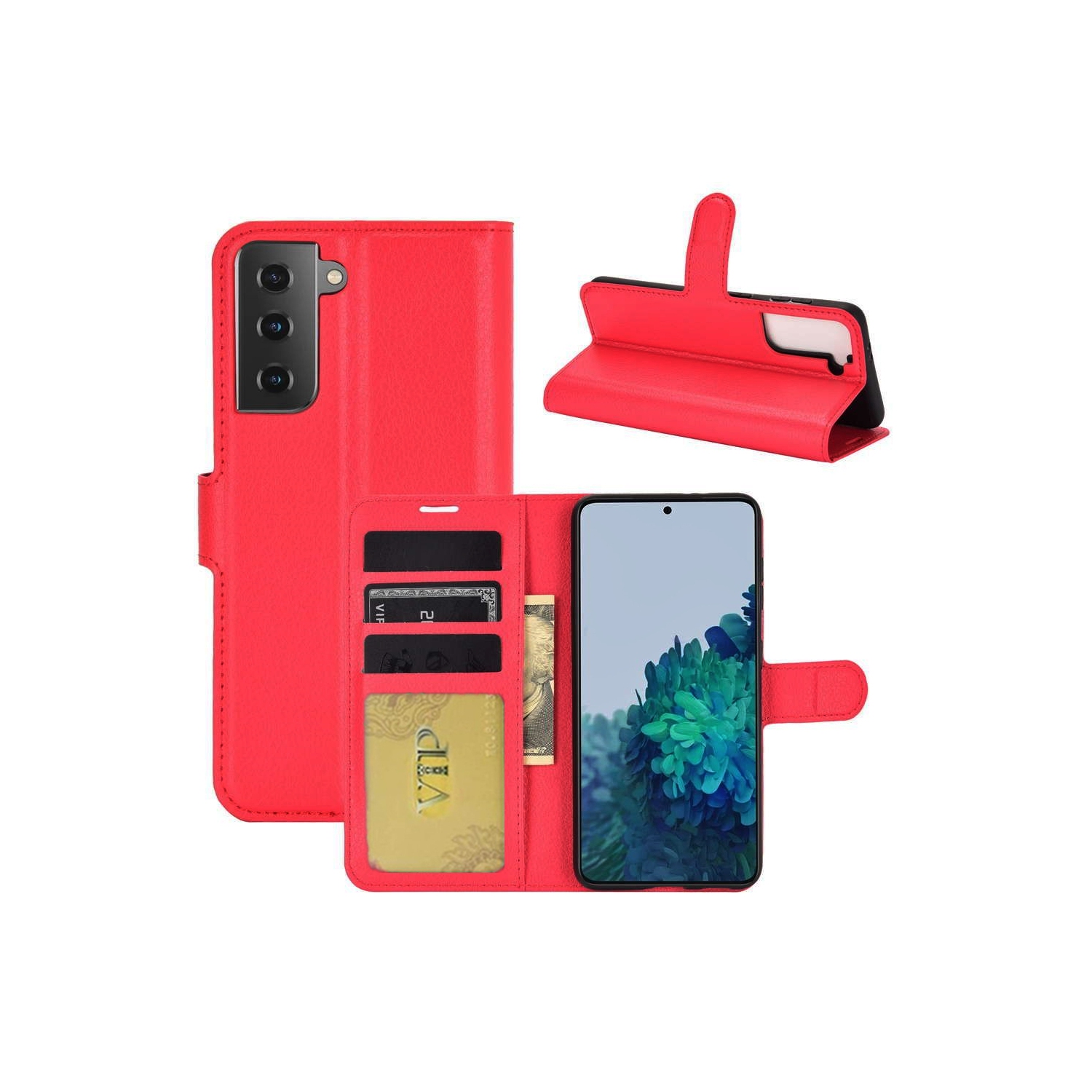 [CS] Samsung Galaxy S23 FE Case, Magnetic Leather Folio Wallet Flip Case Cover with Card Slot, Red