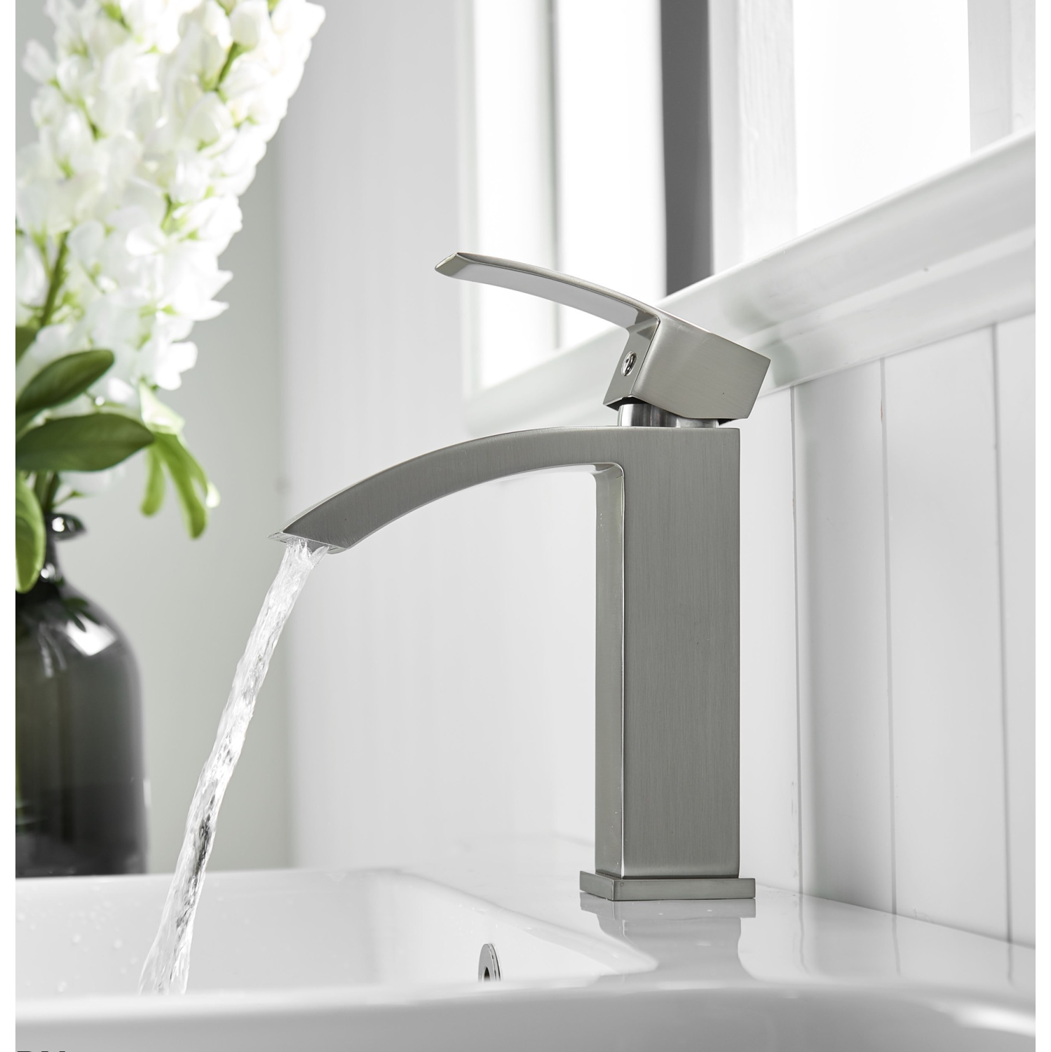 MAX Faucets Waterfall Single Handle Bathroom Faucet Brushed Nickel Finish