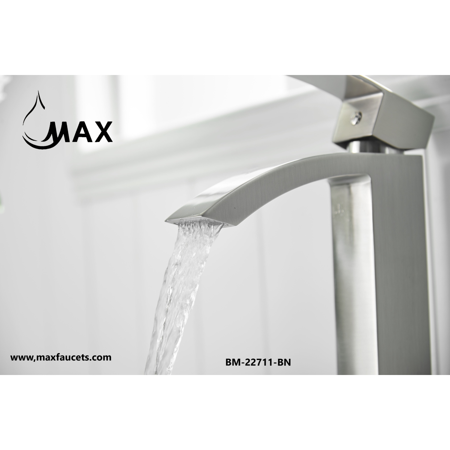 MAX Faucets Waterfall Single Handle Bathroom Faucet Brushed Nickel Finish
