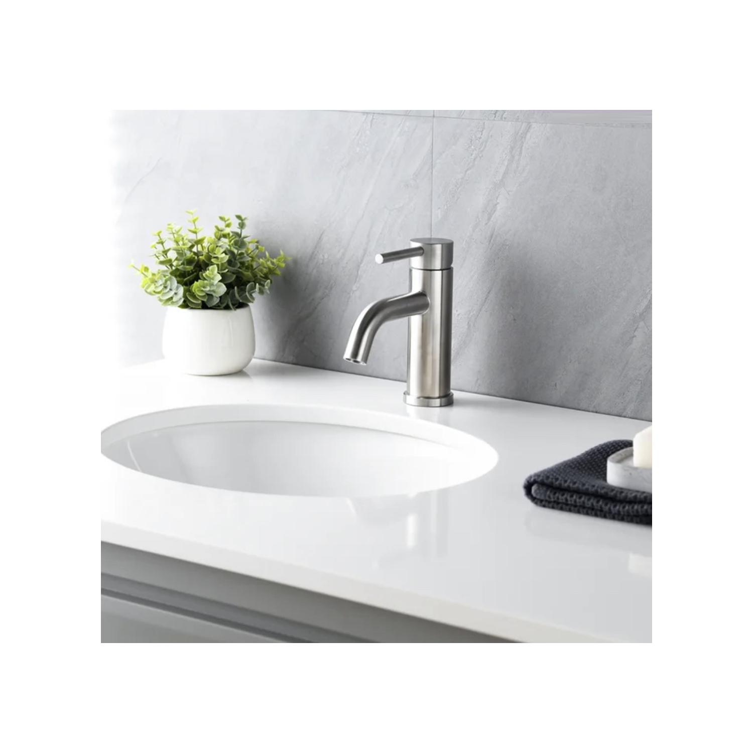 MAX Faucets Single Handle Bathroom Faucet Round Design Brushed Nickel Finish