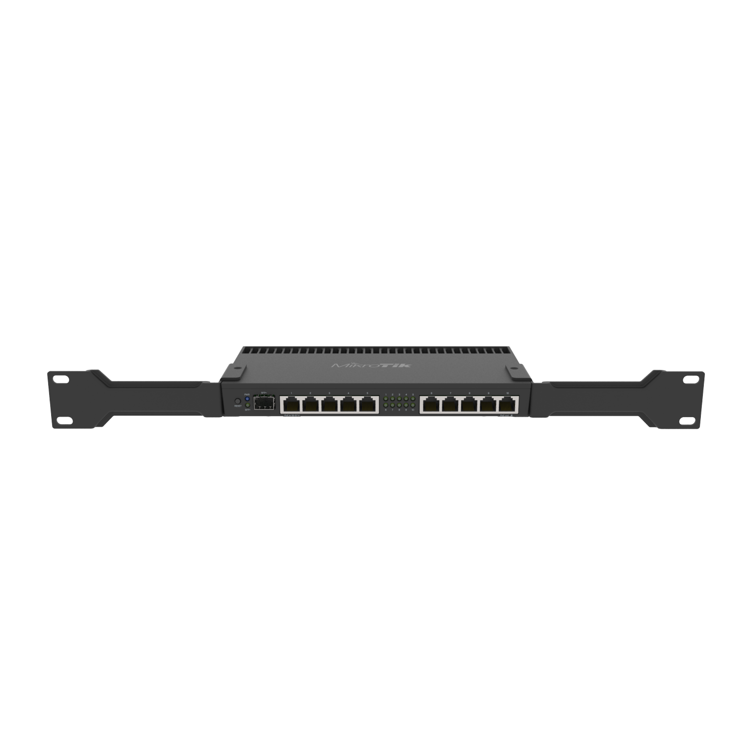 ‎RB4011IGS+RMPowerful 10xGigabit port router with a Quad-core 1.4Ghz CPU, 1GB RAM, SFP+ 10Gbps cage and desktop case with rack ears