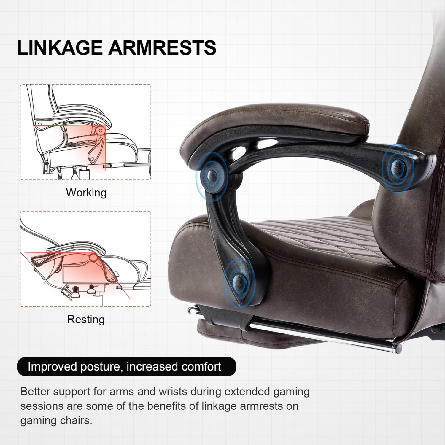 GTPLAYER PRO Gaming Chair with Footrest, Dual Bluetooth 5.1 Speakers PVC leather Recliner, Light Brown