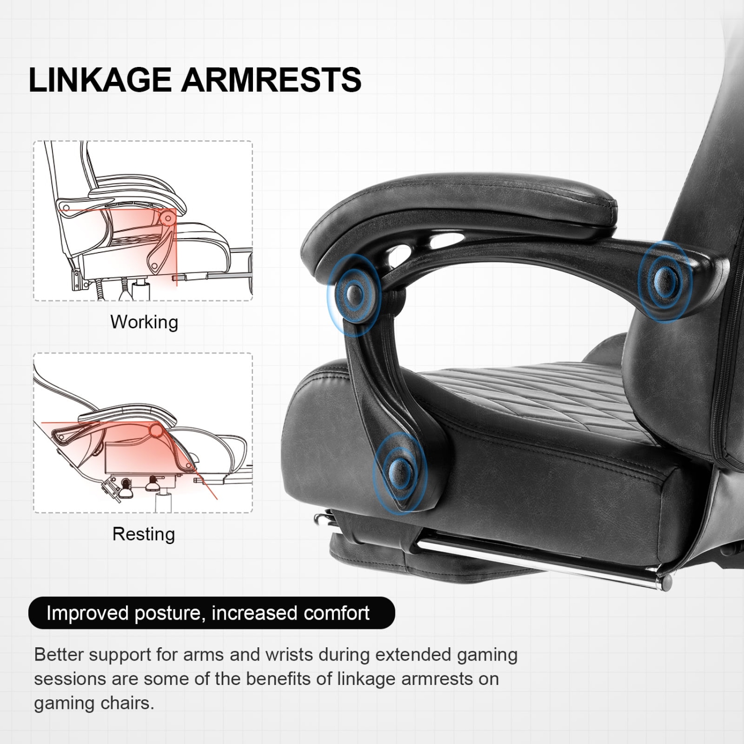 Fauteuil de jeu GTPLAYER PRO avec repose-pieds, deux haut-parleurs Bluetooth 5,1 inclinables en cuir PVC, gris