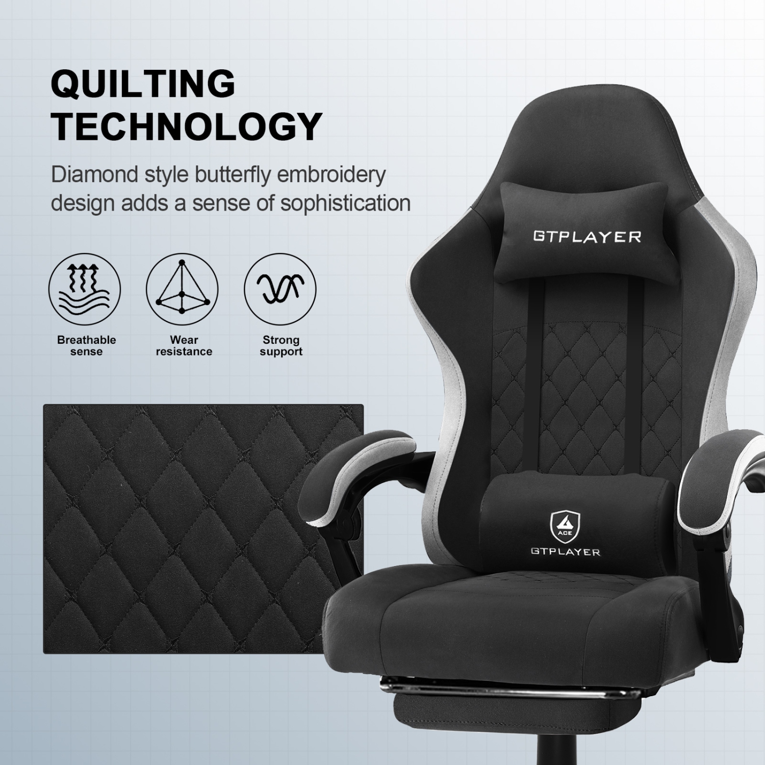 Fauteuil de jeu GTPLAYER avec repose-pieds et ressorts ensachés, coussin et accoudoirs, ergonomique, noir