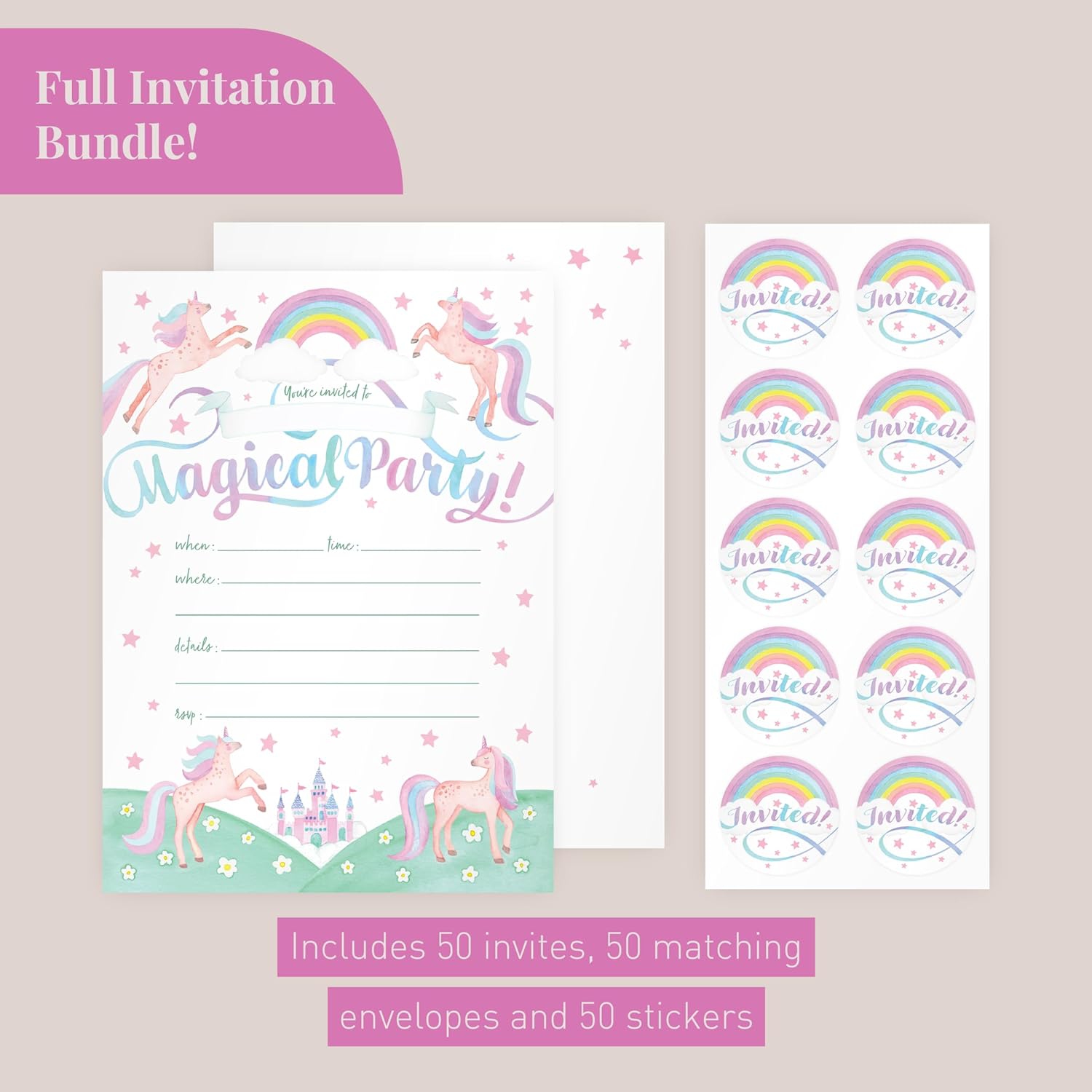 Rileys & Co. Party Invitation Cards with Envelopes and Bonus Stickers, Party Invitation Cards for Boys and Girls with Cute Graphics 7x5 Inches - 50