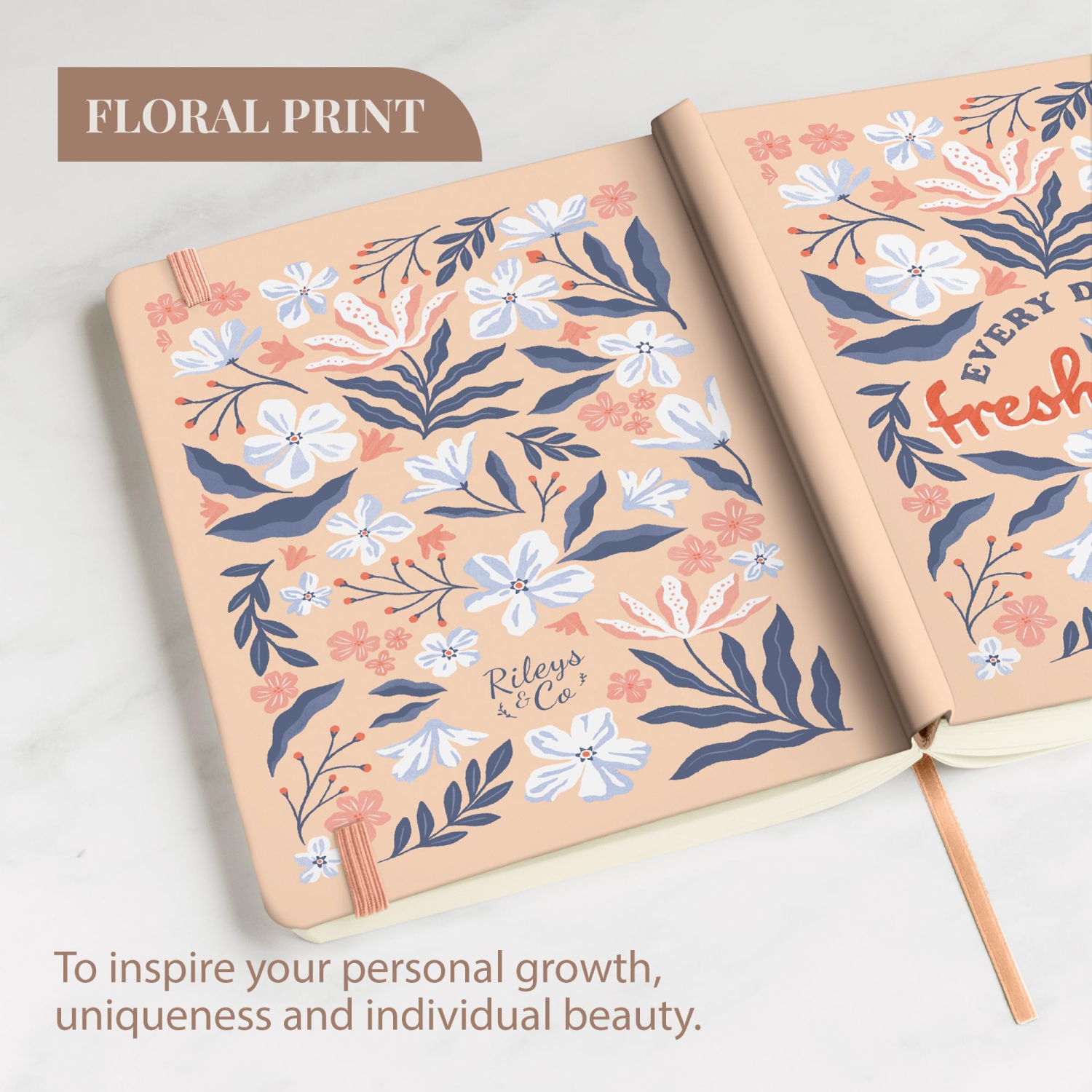 Rileys & Co Notebook Journal for Work and School - Lined Journal 8 x 6 Inches - Gold Foil Cover - Compact Notebook for Women - 240 Pages - Lined