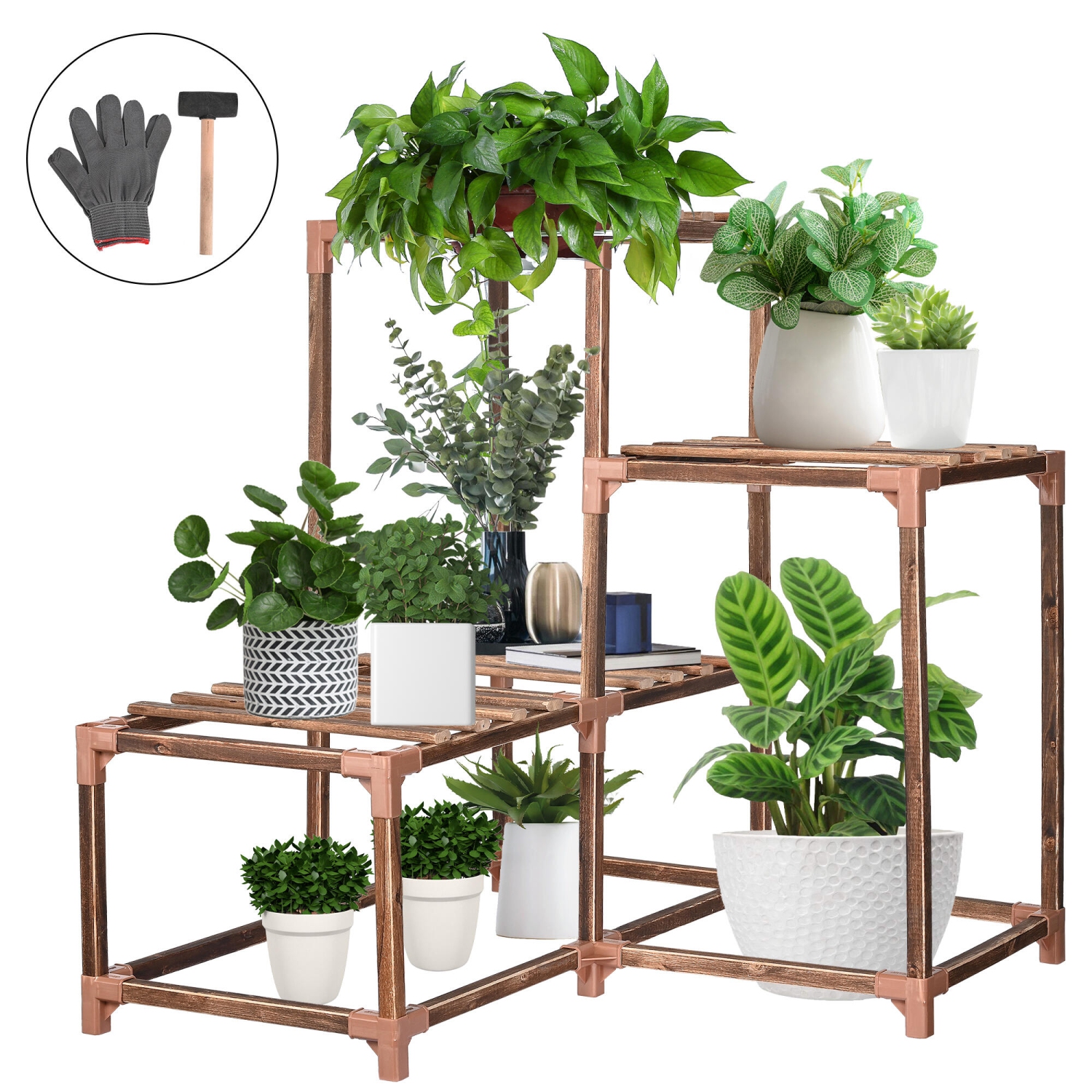 3 Tier Wood Indoor Outdoor Plant Stand, Tall Plant Shelf Flower Pot Stands Display Plant Rack Holder for Balcony Living Room Patio