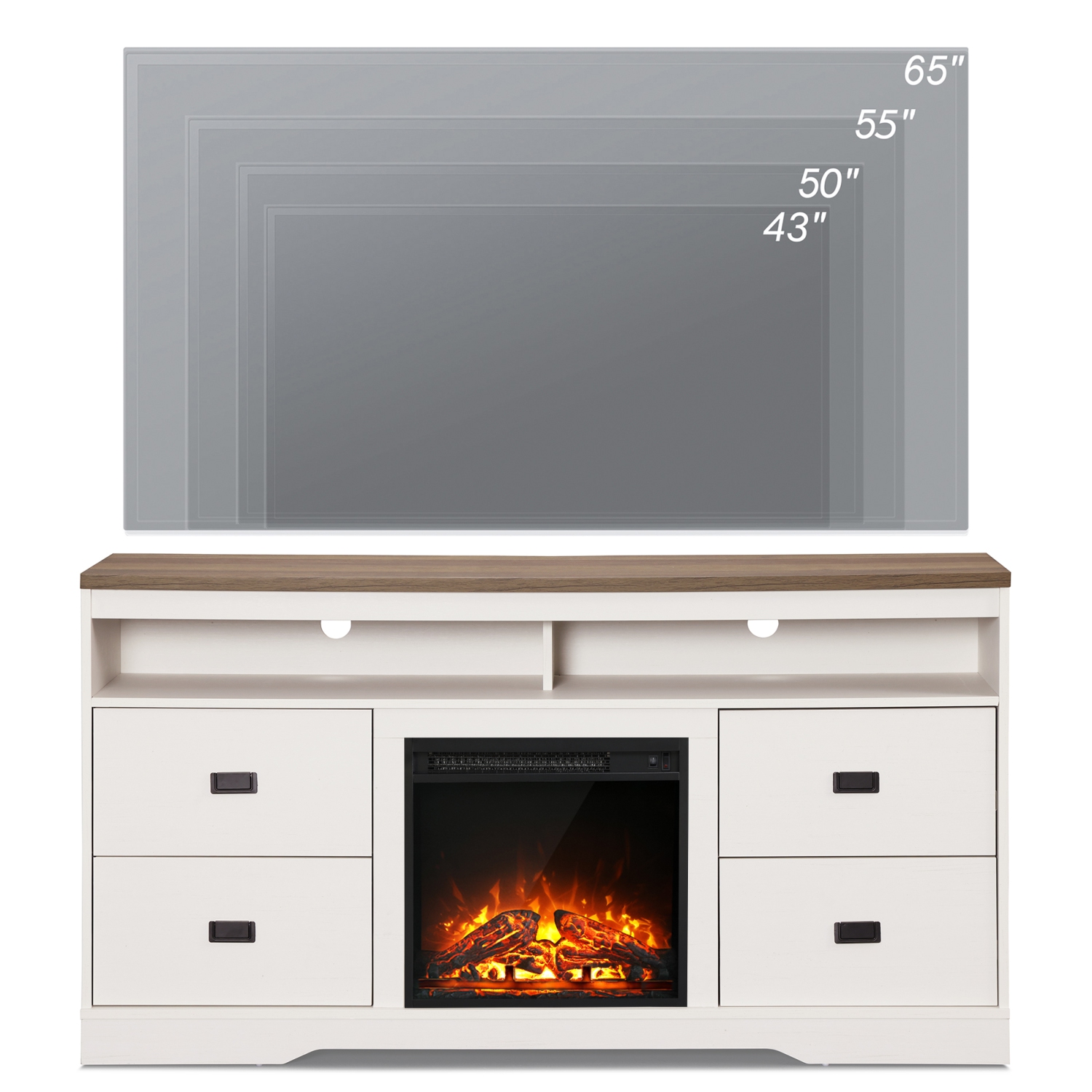 WAMPAT Fireplace Dual Use TV Stand for TVs Up to 65 Inch, Entertainment Center with Drawers and Adjustable Shelf for Living Room,Antique White