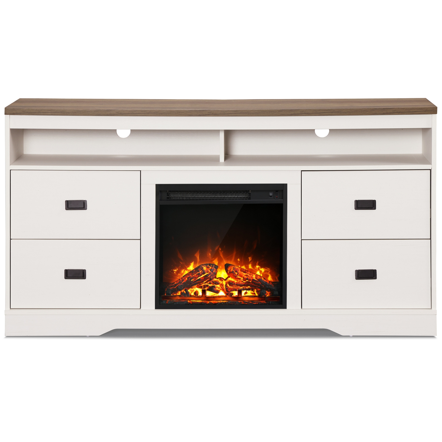 WAMPAT Fireplace Dual Use TV Stand for TVs Up to 65 Inch, Entertainment Center with Drawers and Adjustable Shelf for Living Room,Antique White