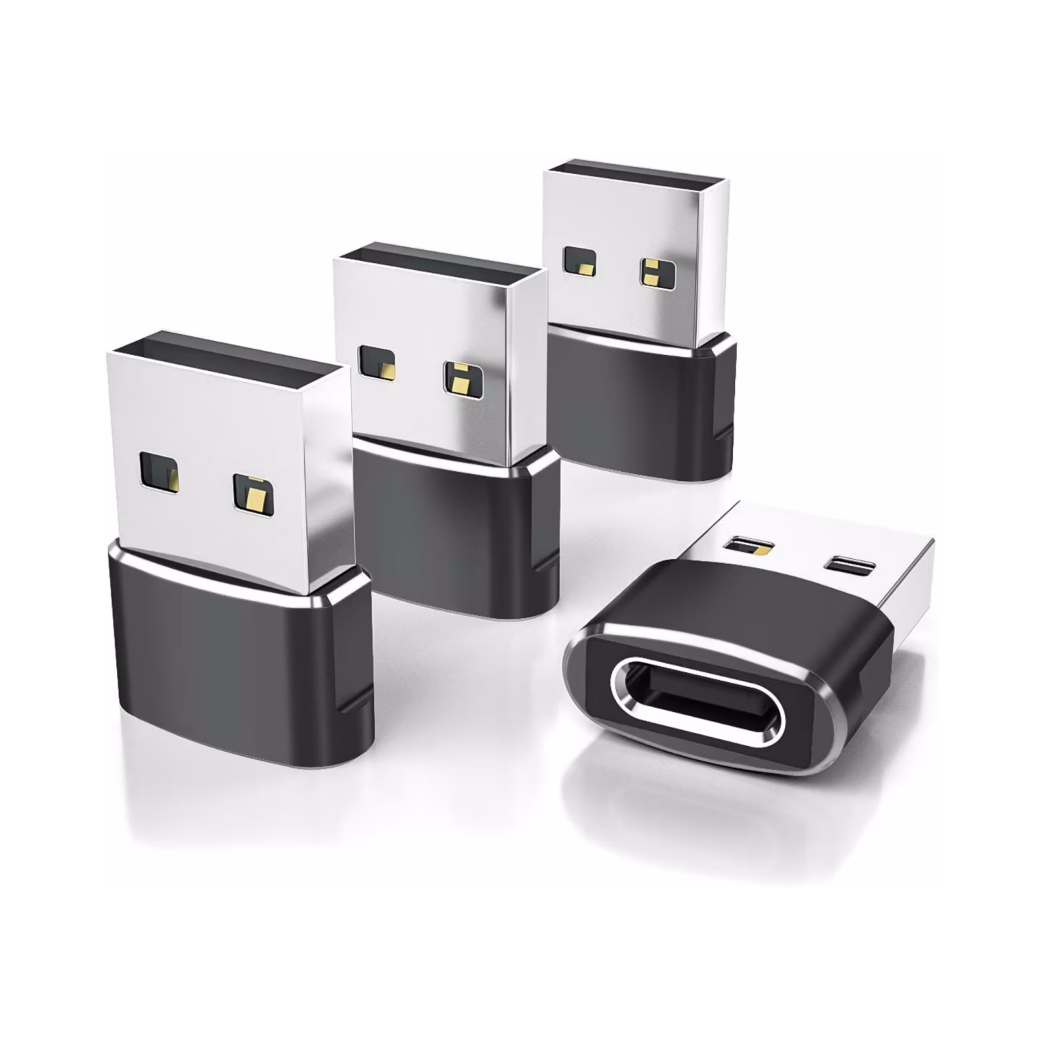 NIERBO USB to USB C Adapter 4 Pack, Type C Female to A Male Charger Cable Plug Connector for Apple Watch 8, iPhone 12 13 14 15 Pro Max, iPad 9 10, Samsung Galaxy S23 S21, Black