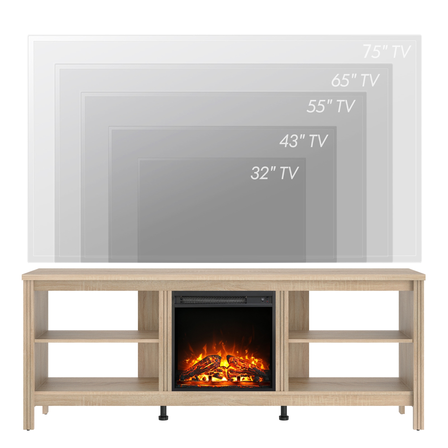 Meuble pour téléviseur WAMPAT avec foyer pour meuble télé de 75 po, meuble pour téléviseur électrique en bois Fire place avec 4 Storages pour chambre