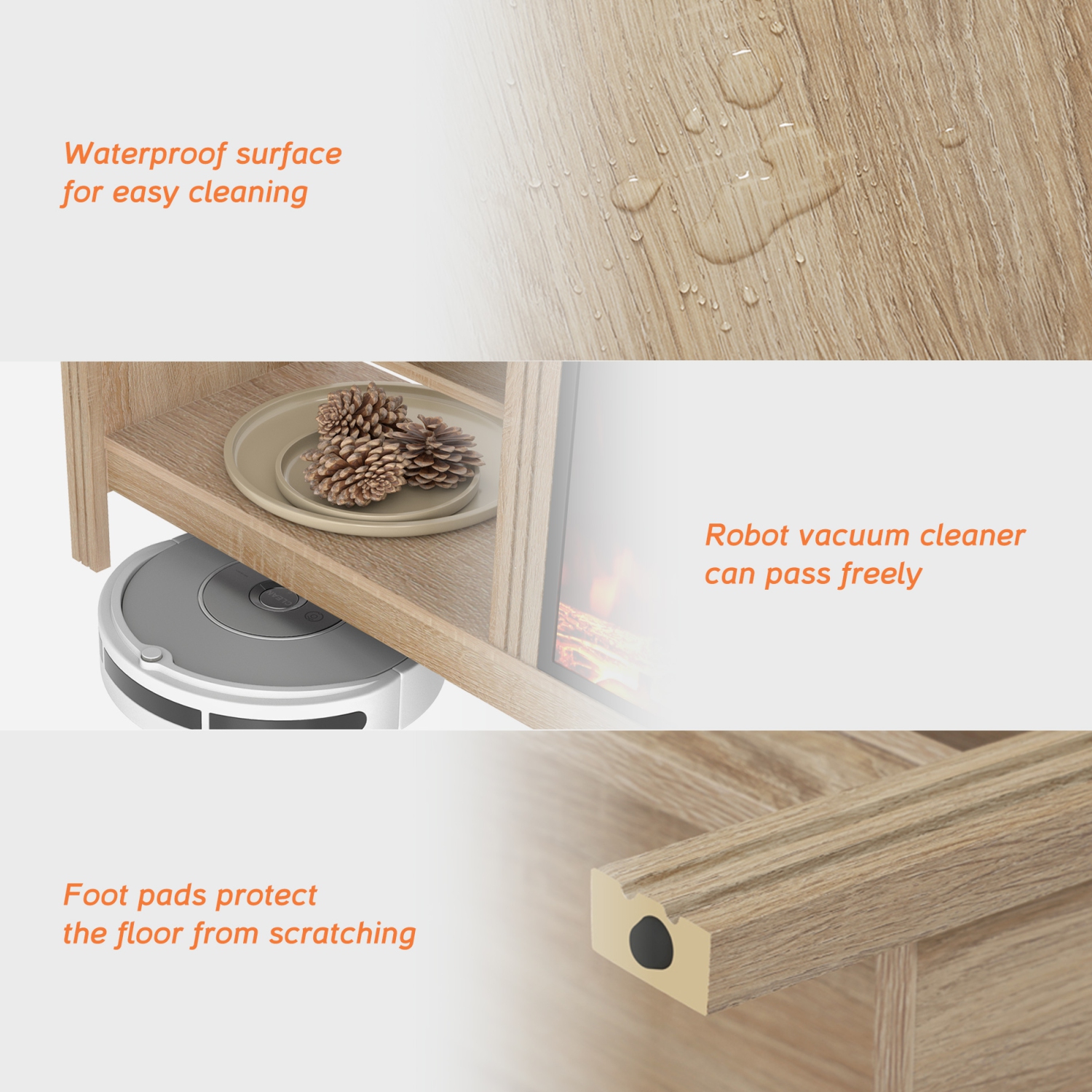 Meuble pour téléviseur WAMPAT avec foyer pour meuble télé de 75 po, meuble pour téléviseur électrique en bois Fire place avec 4 Storages pour chambre