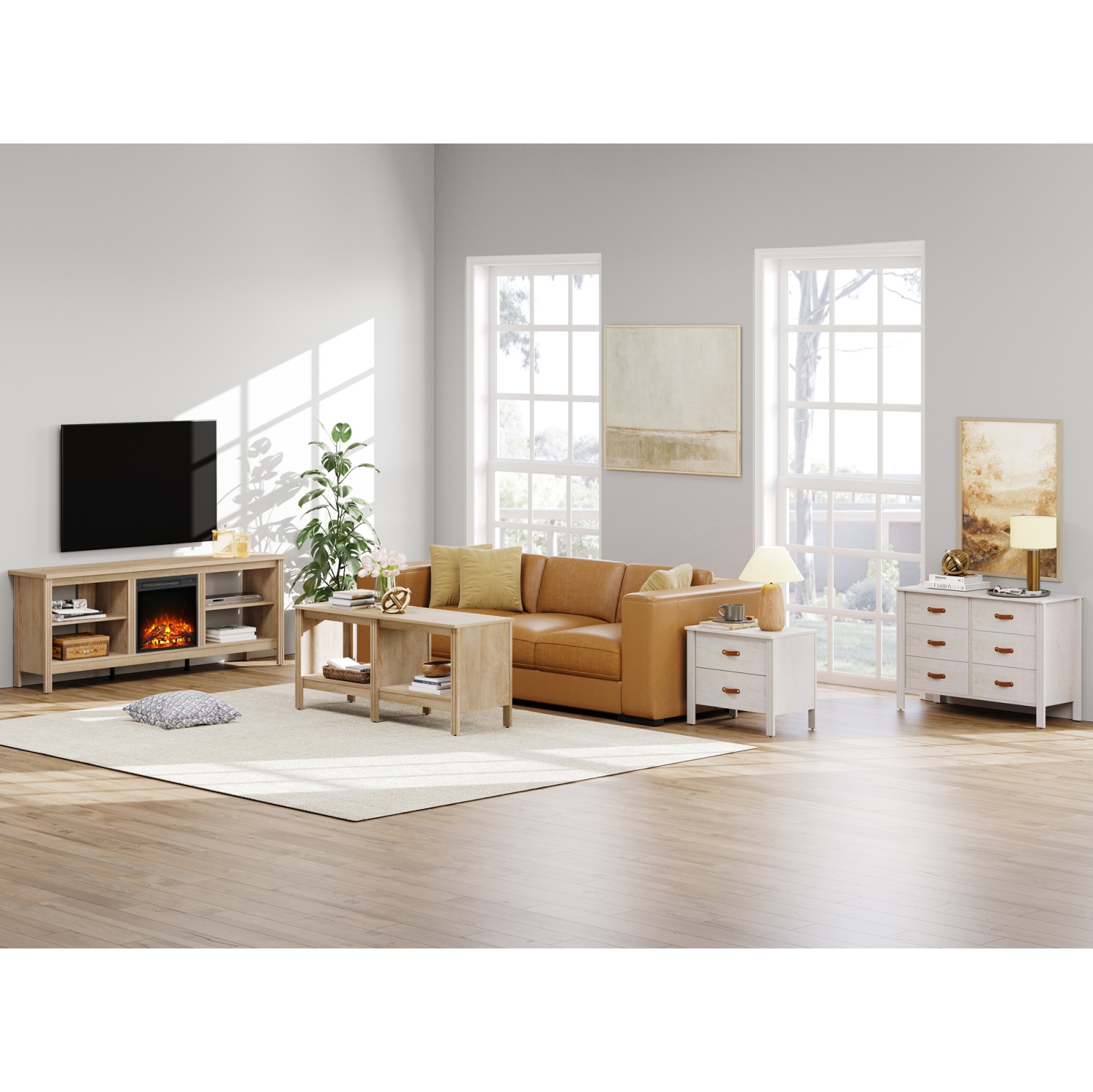 Meuble pour téléviseur WAMPAT avec foyer pour meuble télé de 75 po, meuble pour téléviseur électrique en bois Fire place avec 4 Storages pour chambre