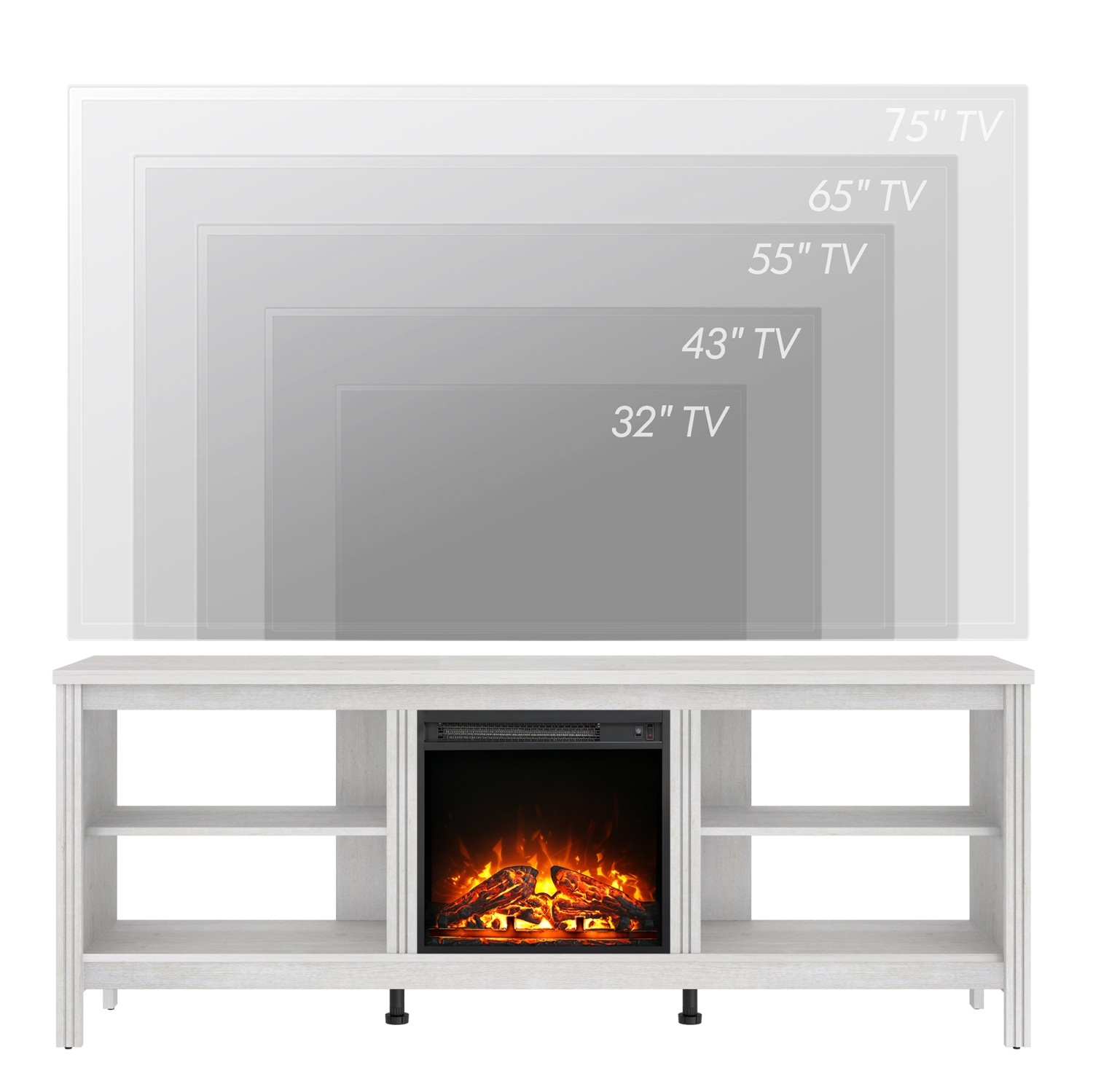 WAMPAT Fireplace TV Stand for 75 Inch TV Entertainment Center, Electric Fire Place Wood TV Console Table Cabinet with 4 Storages for Living Room