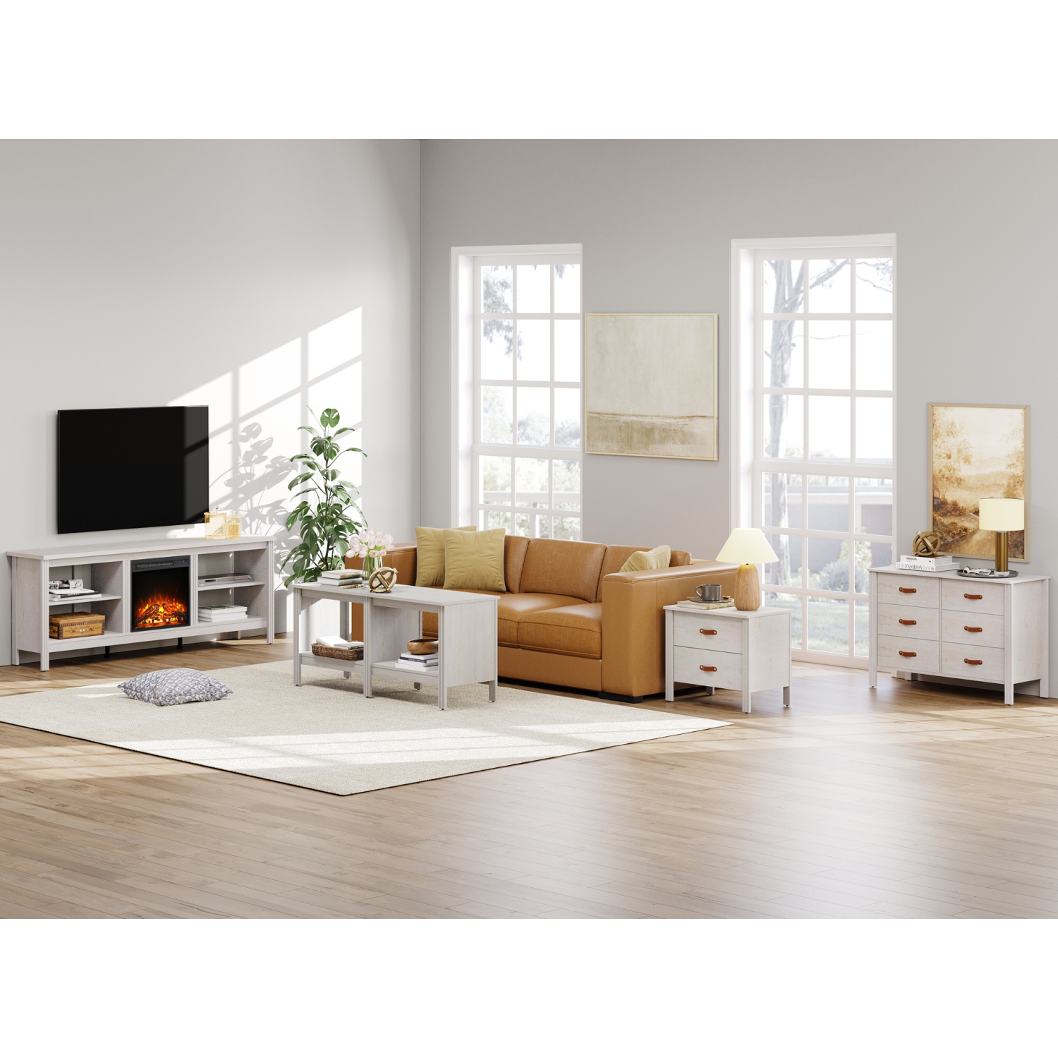 WAMPAT Fireplace TV Stand for 75 Inch TV Entertainment Center, Electric Fire Place Wood TV Console Table Cabinet with 4 Storages for Living Room