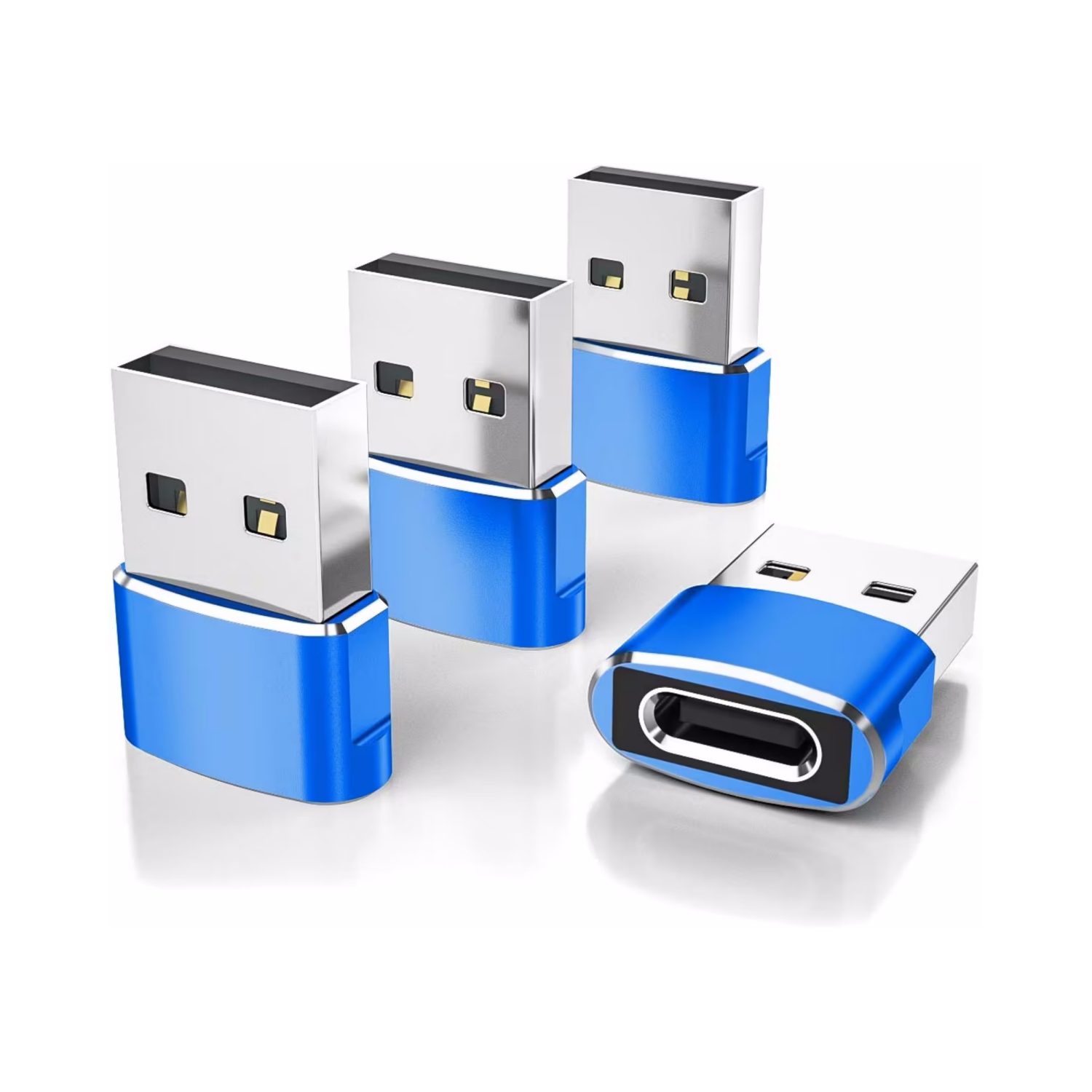 NIERBO USB to USB C Adapter 4 Pack, Type C Female to A Male Charger Cable Plug Connector for Apple Watch 8, iPhone 12 13 14 15 Pro Max, iPad 9 10, Samsung Galaxy S23 S21, Blue