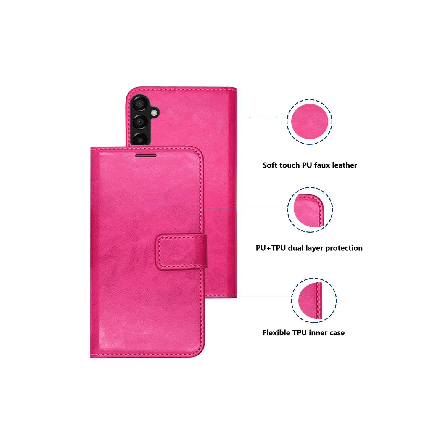 XCRS Folio Magnetic Wallet Cover, PU Leather Pouch with Card Slot and Stand Case for Samsung S23 FE