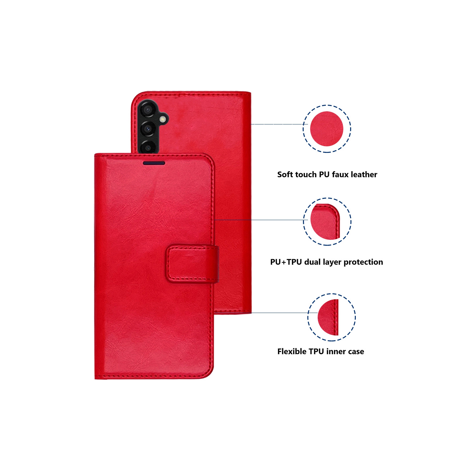 XCRS Folio Magnetic Wallet Cover, PU Leather Pouch with Card Slot and Stand Case for Samsung S23 FE