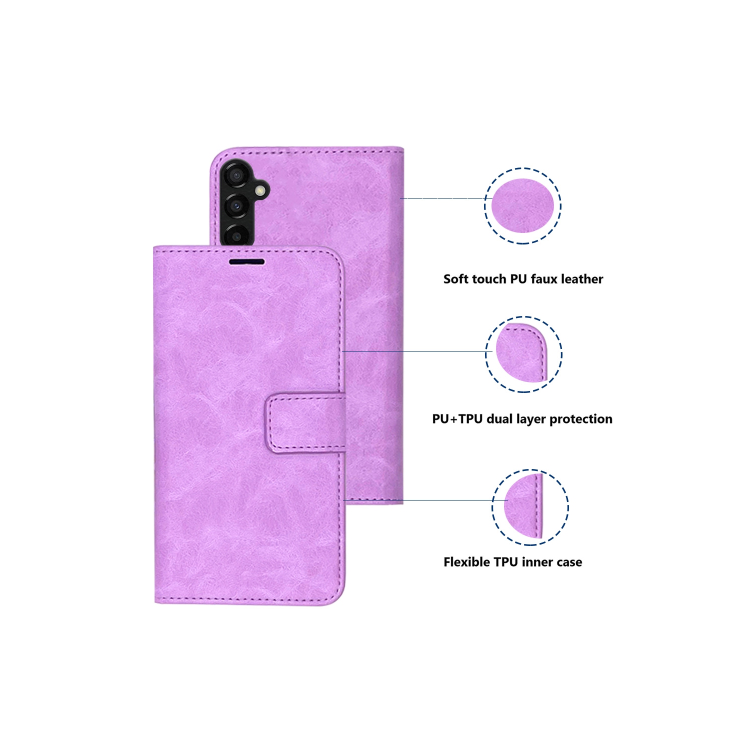 XCRS Folio Magnetic Wallet Cover, PU Leather Pouch with Card Slot and Stand Case for Samsung S23 FE