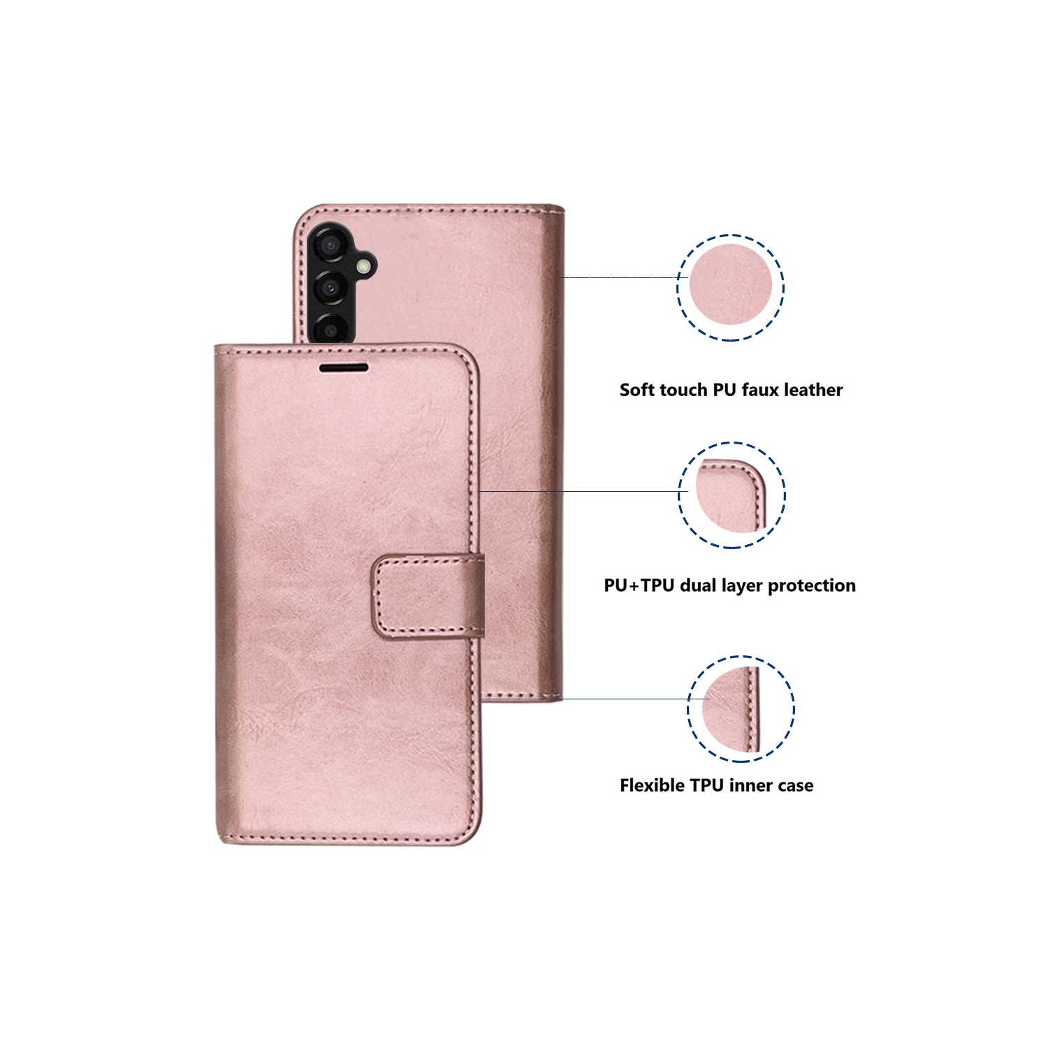 XCRS Folio Magnetic Wallet Cover, PU Leather Pouch with Card Slot and Stand Case for Samsung S23 FE