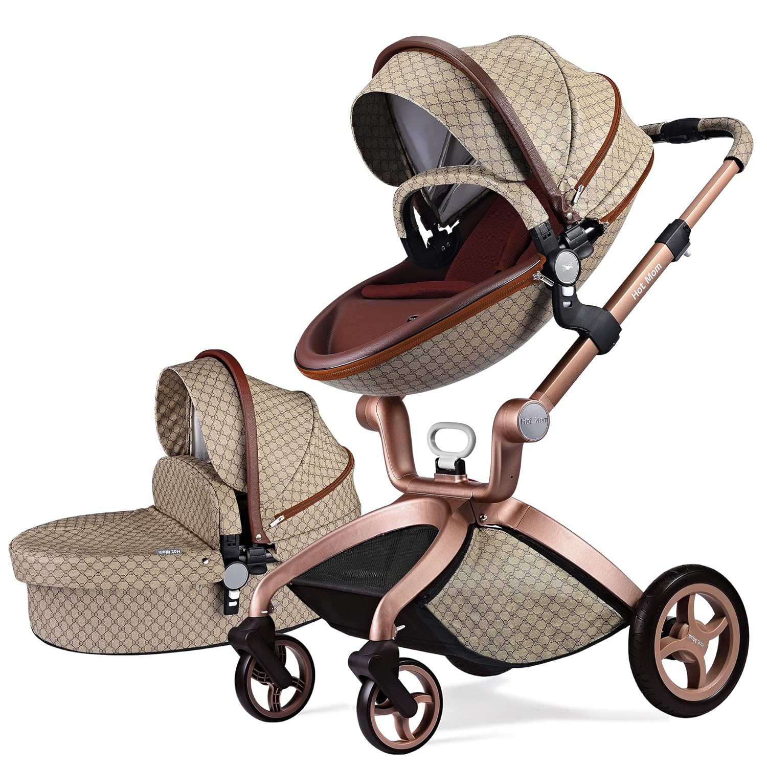 Baby Stroller: Height-Adjustable Seat and Reclining Baby Carriage with Four-Wheel Shock Absorption, Bidirectional, Elevated View, Stylish Stroller