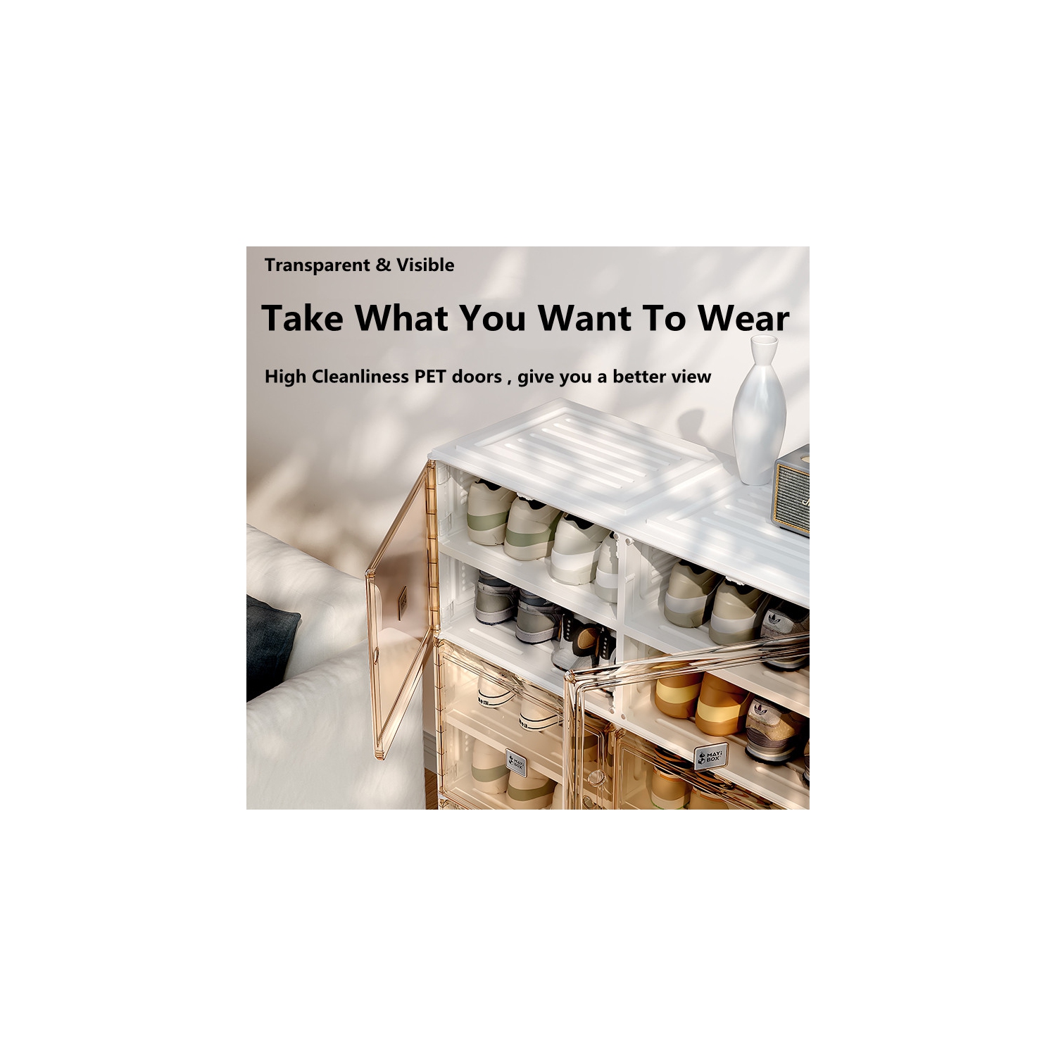 AntBox Shoe Cabinet 9 layers 18 grids Portable Shoe Organizers Storage Boxes with Magnetic Door, Easy Assembly