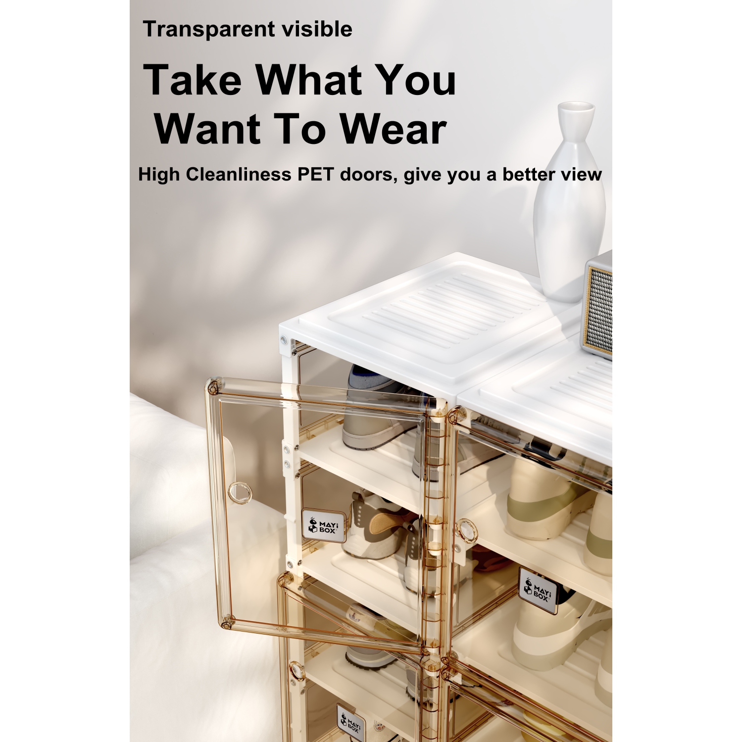 AntBox Shoe Box 10 layers 20 girds Brown, Portable Shoe Organizers Storage Boxes with Magnetic Door, Easy Assembly