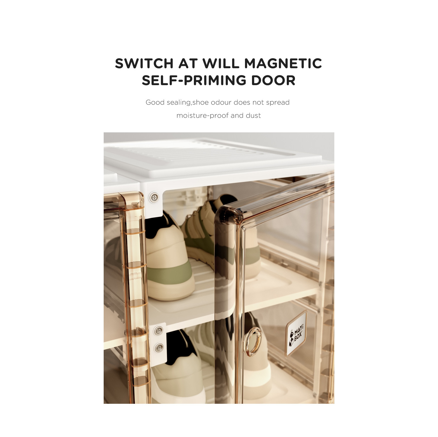 AntBox Shoe Box 10 layers 20 girds Brown, Portable Shoe Organizers Storage Boxes with Magnetic Door, Easy Assembly