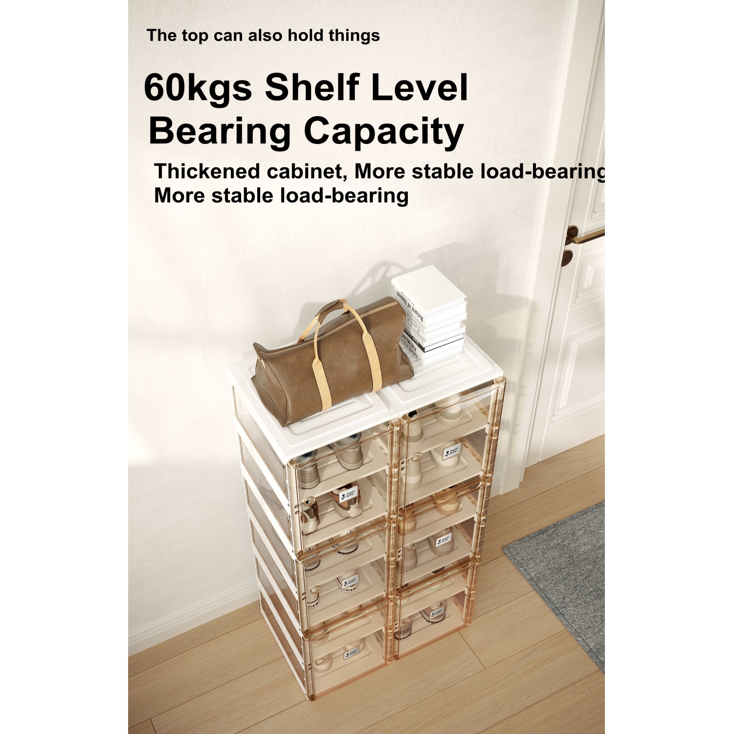 AntBox Shoe Box 10 layers 20 girds Brown, Portable Shoe Organizers Storage Boxes with Magnetic Door, Easy Assembly