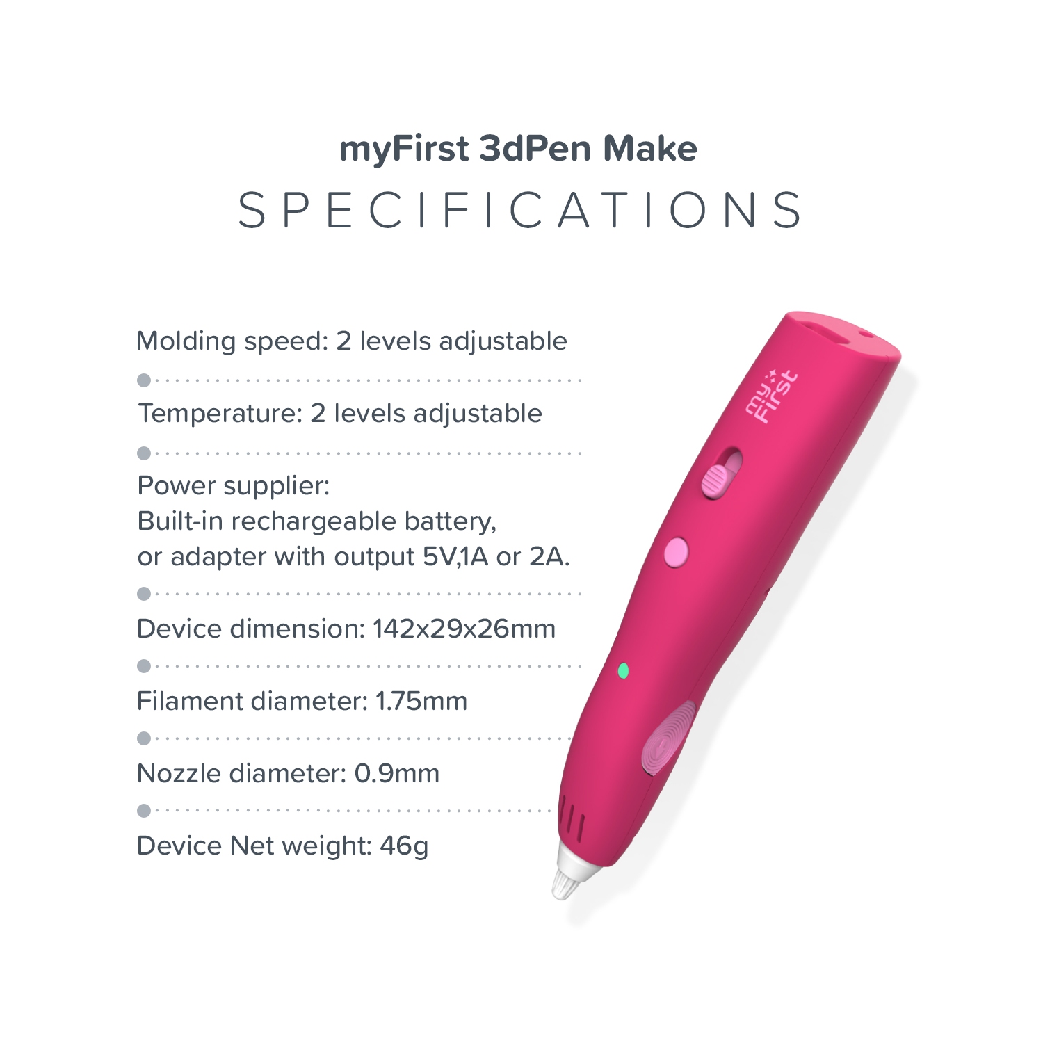 Marque du stylo myFirst 3D - Stylo à dessin à impression multi-vitesse avec filaments colorés 6&nbsp;mm, livre de pochoirs et chargeur - Bleu