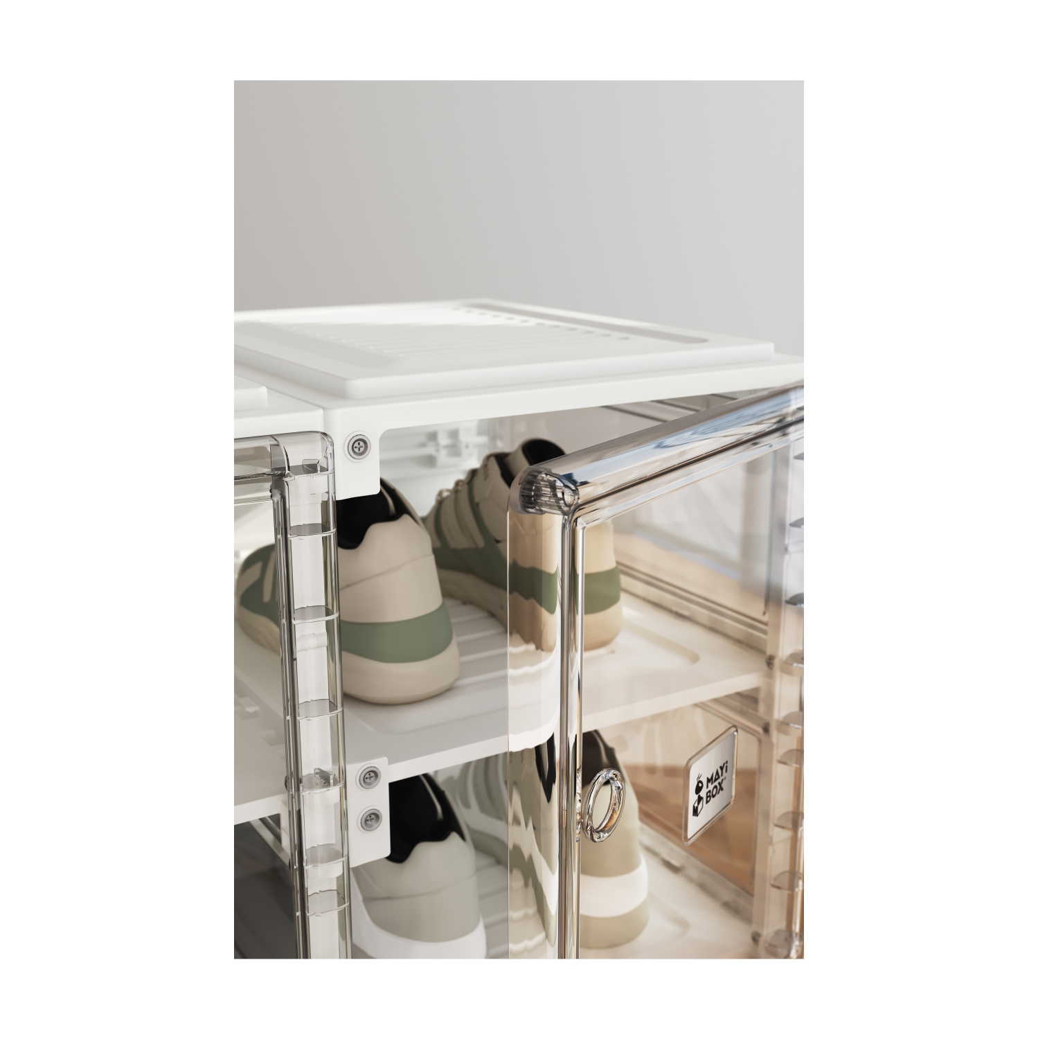 AntBox Shoe Box 10 layers 20 girds Transparent, Portable Shoe Organizers Storage Boxes with Magnetic Door, Easy Assembly