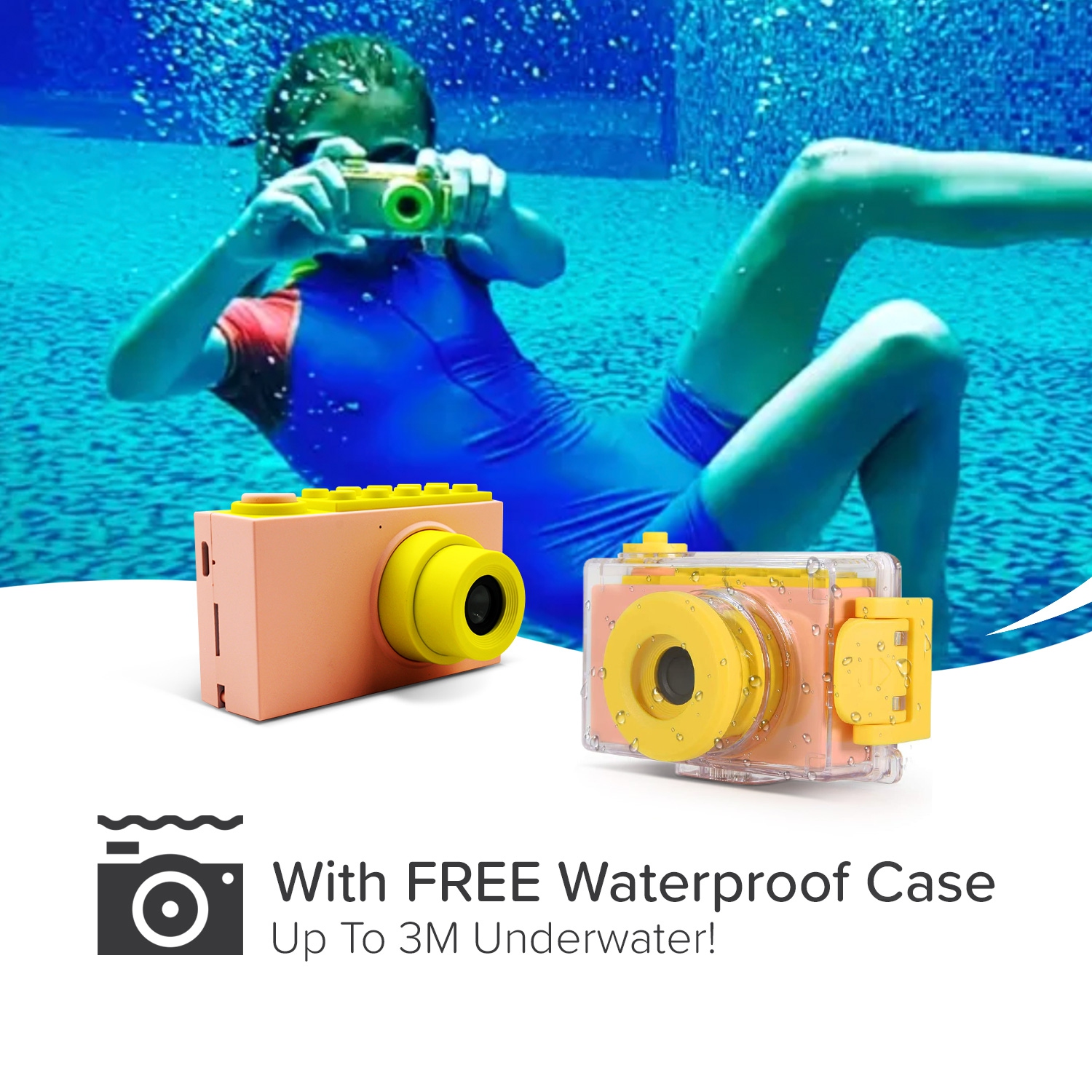 myFirst Camera 2 Kids Action Camera with IPX8 Waterproof & Shockproof Case, 1080p Video 8MP Photo, Tripod Mount, Action Camera for Swimming, Gift for