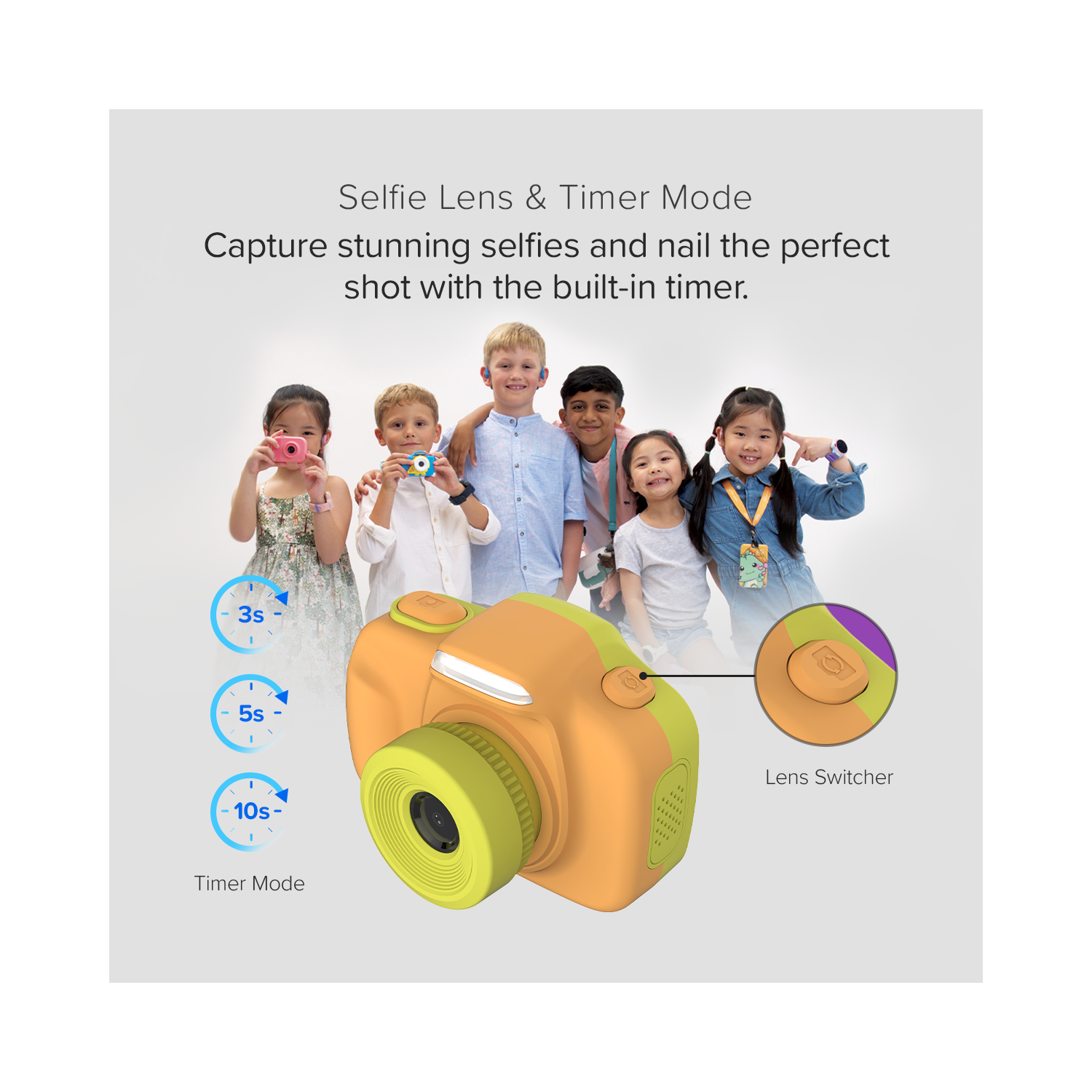 myFirst Camera 3 Kids Digital Camera, Video Camera for Toddlers, 16MP 1080HD Video, MicroSD Card, Selfie & Macro Lens, Neck Lanyard Gift for Kids 3-12