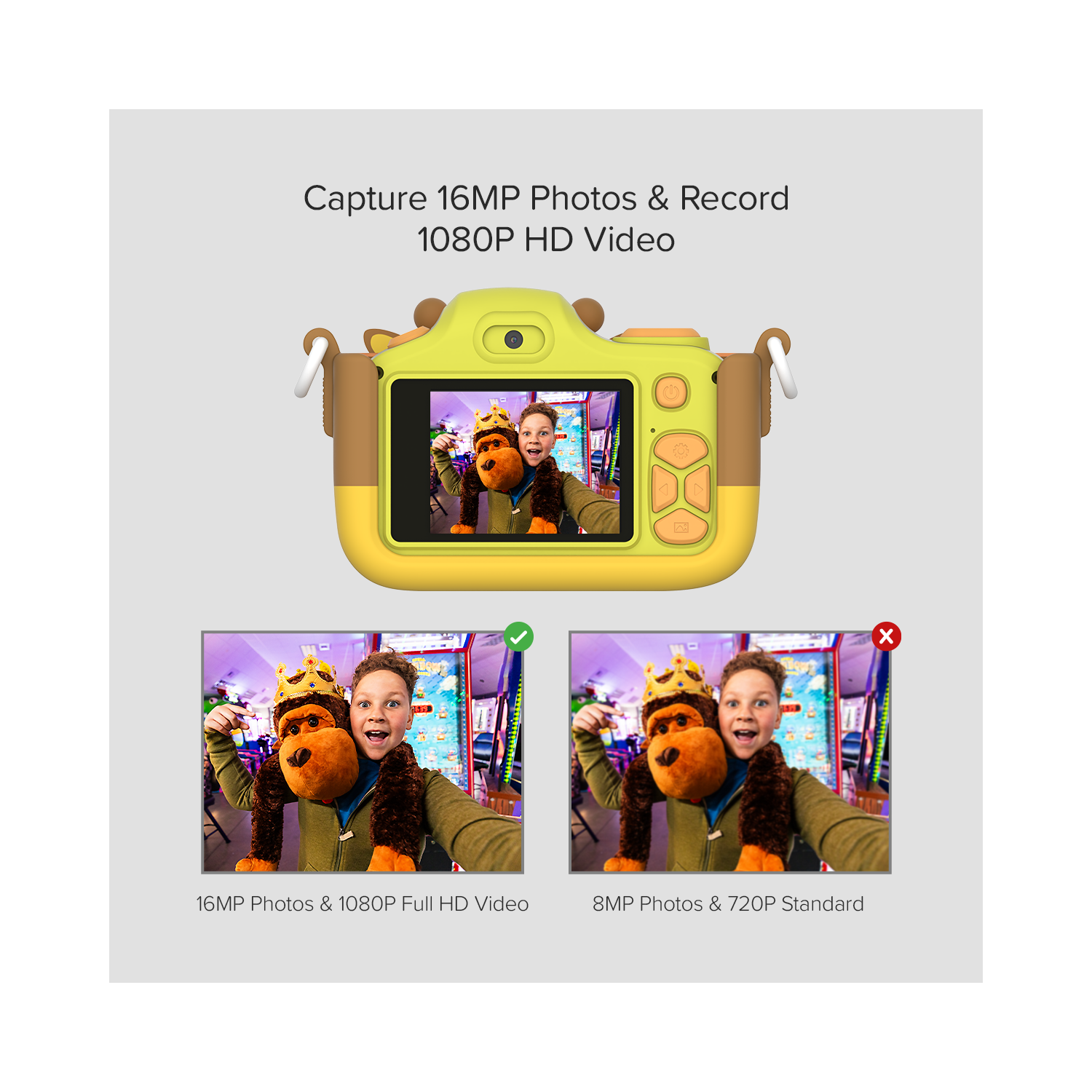 myFirst Camera 3 Kids Digital Camera, Video Camera for Toddlers, 16MP 1080HD Video, MicroSD Card, Selfie & Macro Lens, Neck Lanyard Gift for Kids 3-12