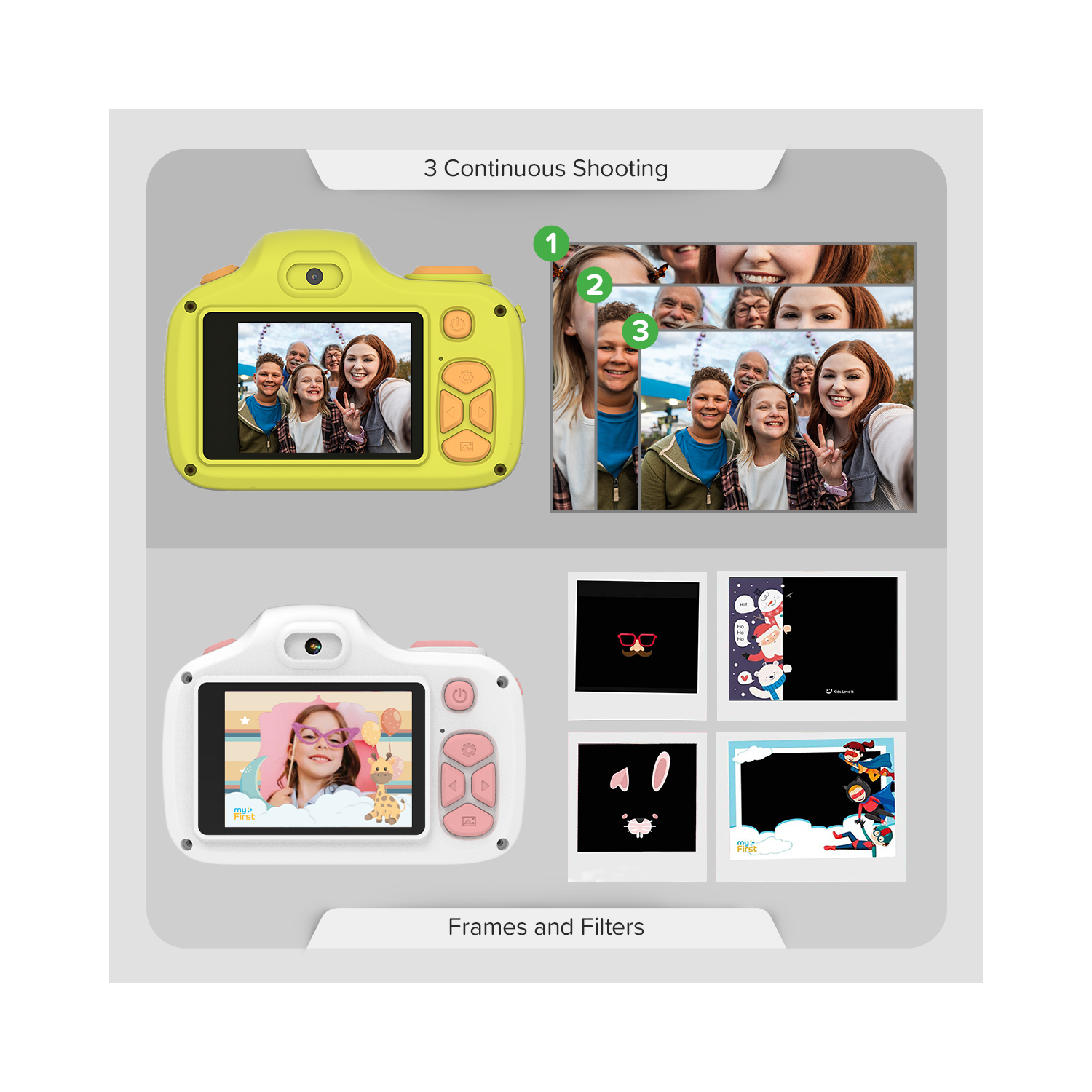 myFirst Camera 3 Kids Digital Camera, Video Camera for Toddlers, 16MP 1080HD Video, MicroSD Card, Selfie & Macro Lens, Neck Lanyard Gift for Kids 3-12