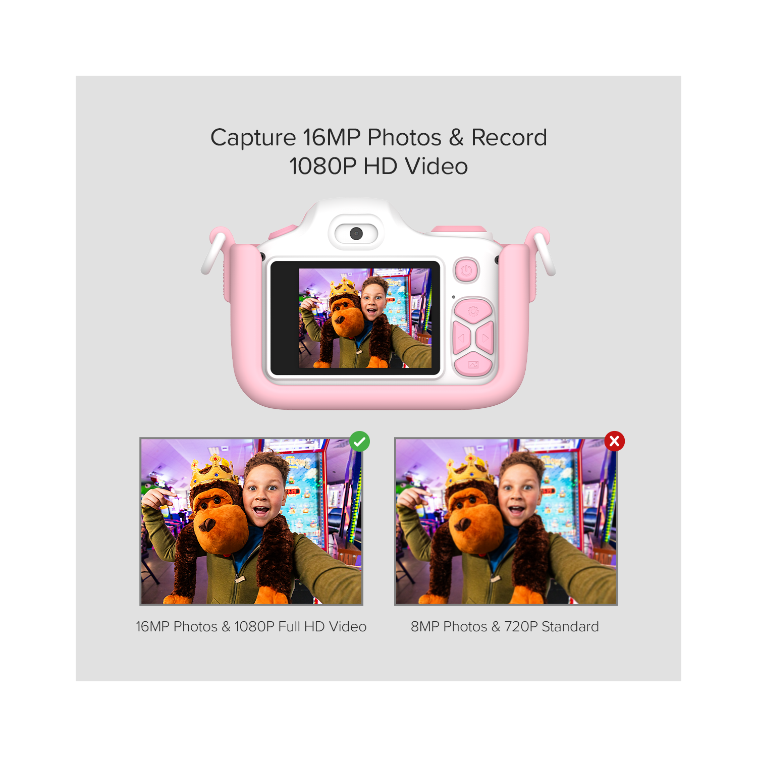 Appareil photo numérique myFirst Camera 3 pour enfants, caméra vidéo pour tout-petits, vidéo 16&nbsp;Mpx 1080HD, carte MicroSD, égoportrait et