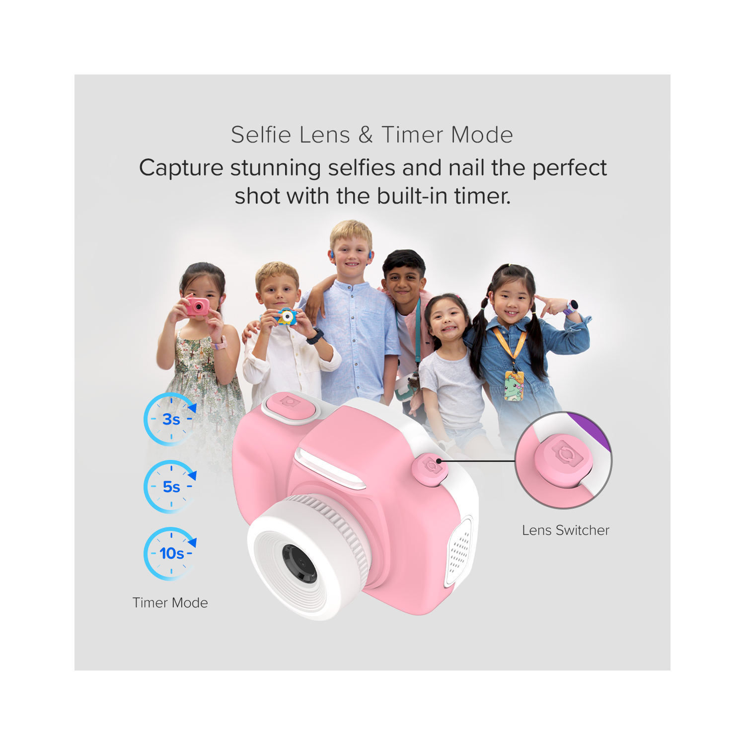 Appareil photo numérique myFirst Camera 3 pour enfants, caméra vidéo pour tout-petits, vidéo 16&nbsp;Mpx 1080HD, carte MicroSD, égoportrait et