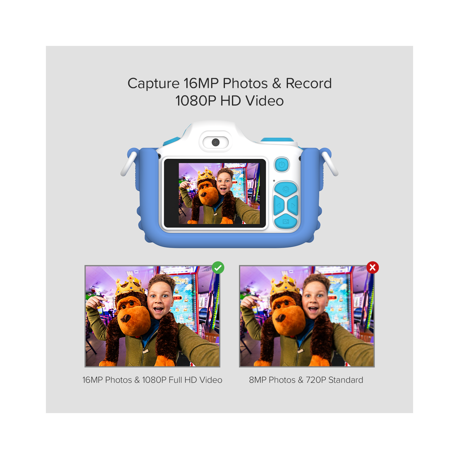 myFirst Camera 3 Kids Digital Camera, Video Camera for Toddlers, 16MP 1080HD Video, MicroSD Card, Selfie & Macro Lens, Neck Lanyard Gift for Kids 3-12