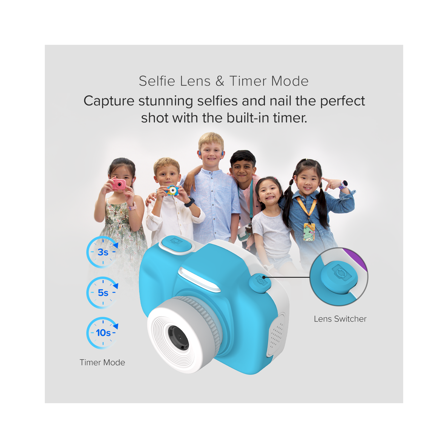 myFirst Camera 3 Kids Digital Camera, Video Camera for Toddlers, 16MP 1080HD Video, MicroSD Card, Selfie & Macro Lens, Neck Lanyard Gift for Kids 3-12