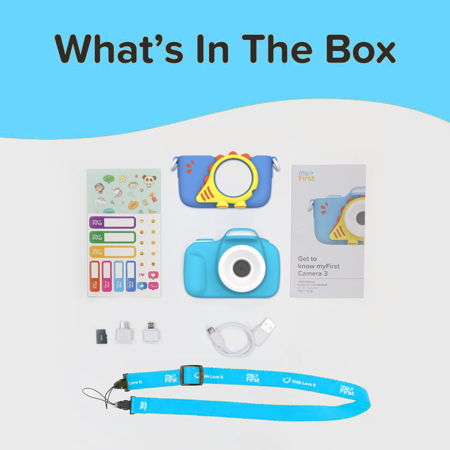 myFirst Camera 3 Kids Digital Camera, Video Camera for Toddlers, 16MP 1080HD Video, MicroSD Card, Selfie & Macro Lens, Neck Lanyard Gift for Kids 3-12