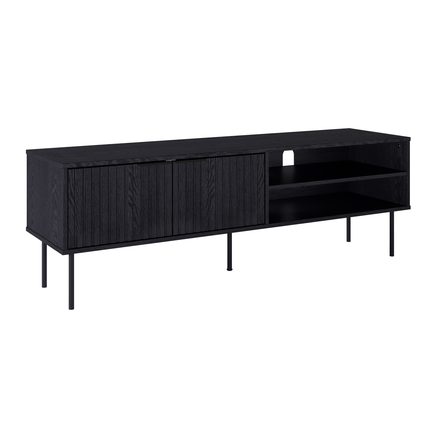 CorLiving Lysander 59'' Wide Black Fluted TV Stand with Two Doors and Shelves
