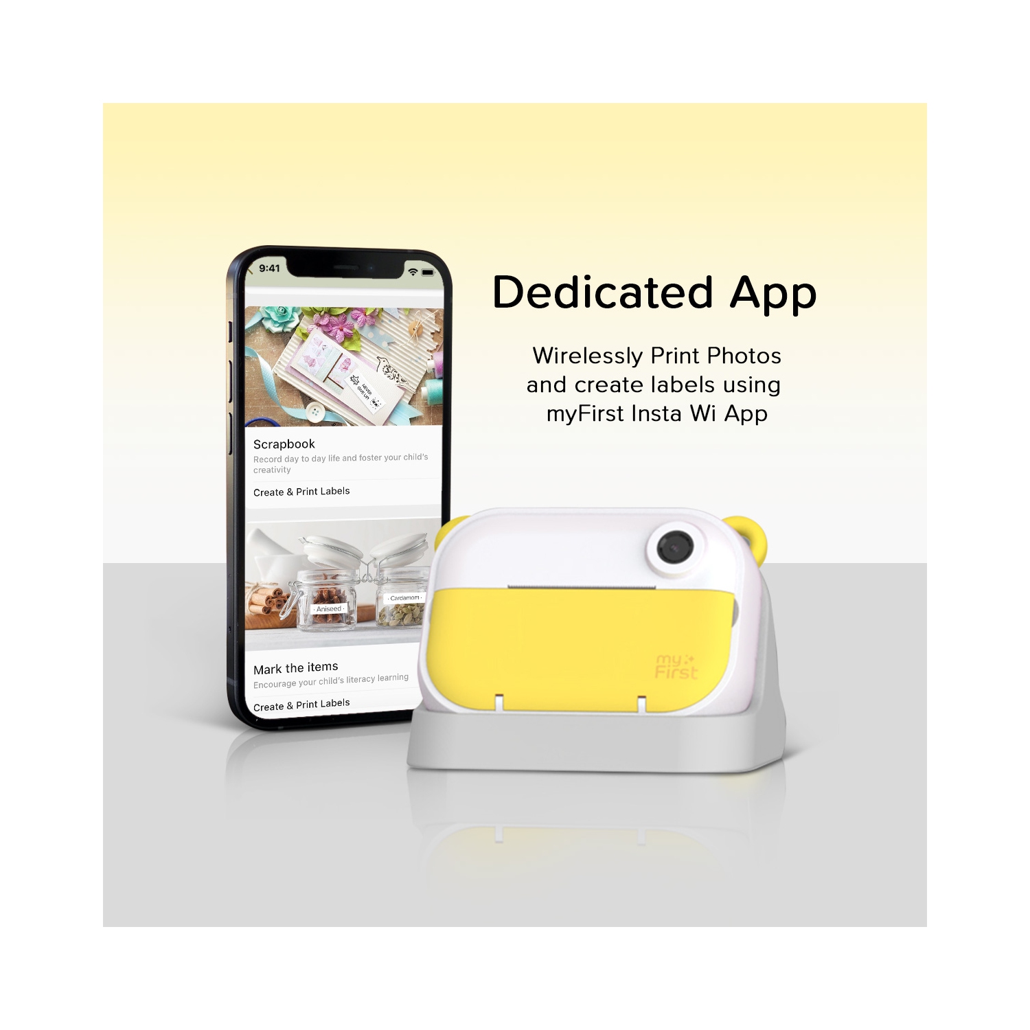 Appareil photo Wi-Fi myFirst Insta à impression instantanée pour enfants avec objectif avant et à égoportrait, photos 12&nbsp;Mpx, vidéo 1080p,