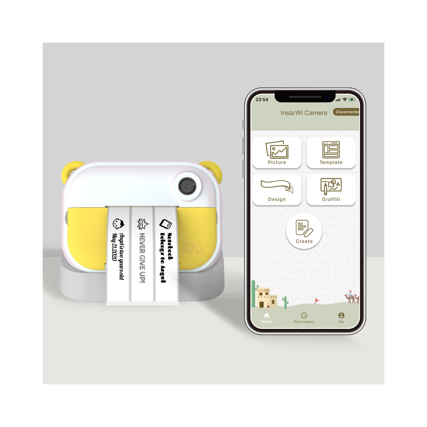 Appareil photo Wi-Fi myFirst Insta à impression instantanée pour enfants avec objectif avant et à égoportrait, photos 12&nbsp;Mpx, vidéo 1080p,