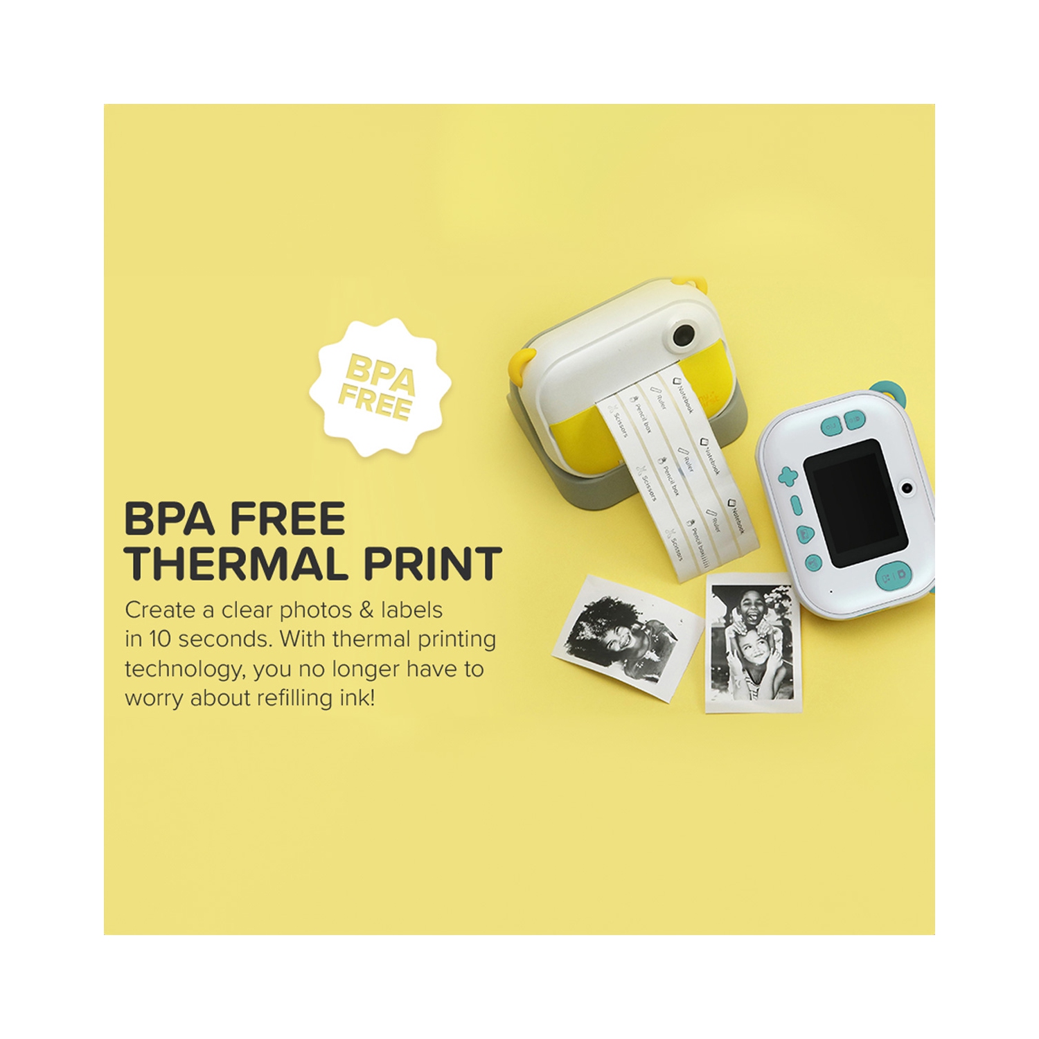 Appareil photo Wi-Fi myFirst Insta à impression instantanée pour enfants avec objectif avant et à égoportrait, photos 12&nbsp;Mpx, vidéo 1080p,