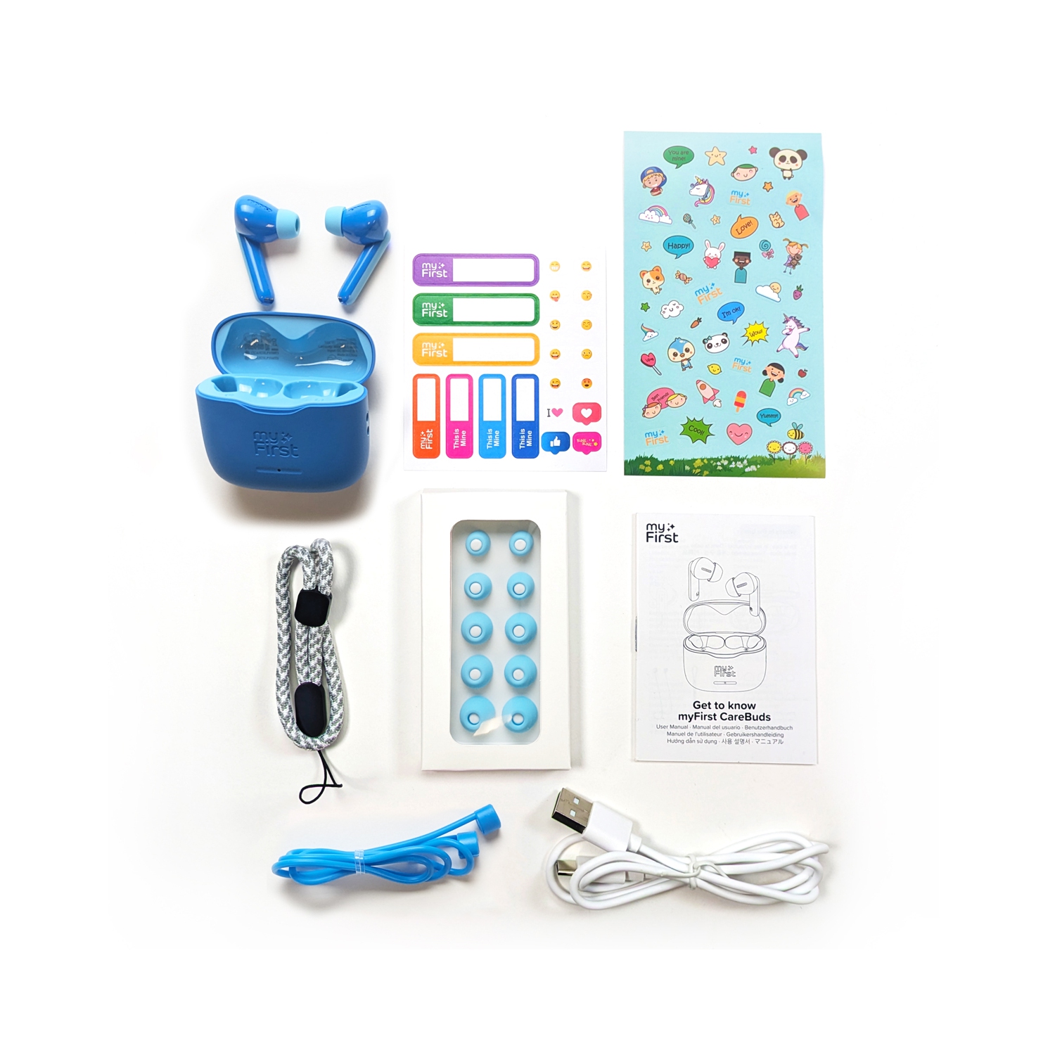 myFirst CareBuds – Wireless Bluetooth Earbuds for Kids, 85dB Volume Limit, Anti-Lost Strap, Built-in Mic, Touch Control, Easy Pairing, Long Playtime,