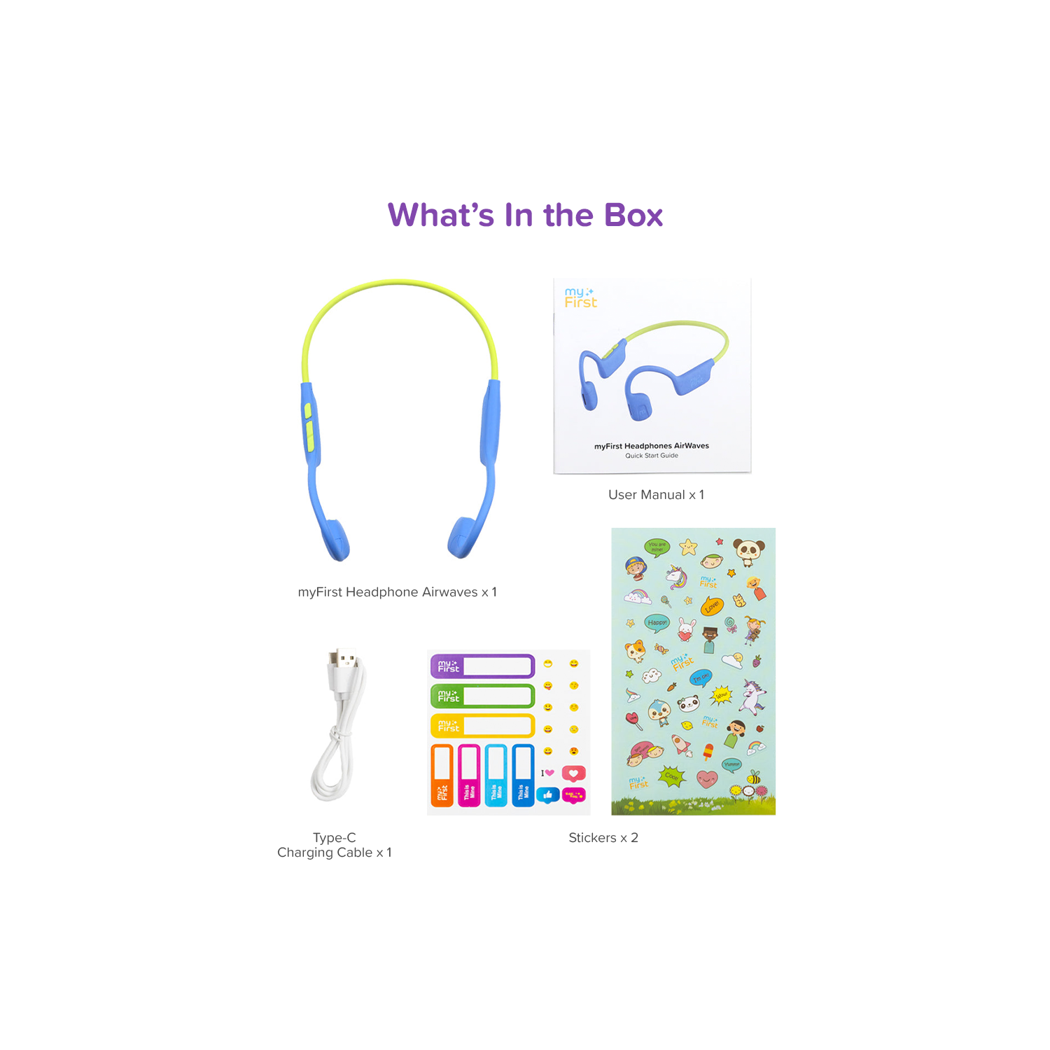 MyFirst Headphones Airwave Écouteurs Bluetooth sans fil à conduction d'air avec micro pour enfants de 4 à 12 ans, limite de sécurité 85&nbsp;dB,