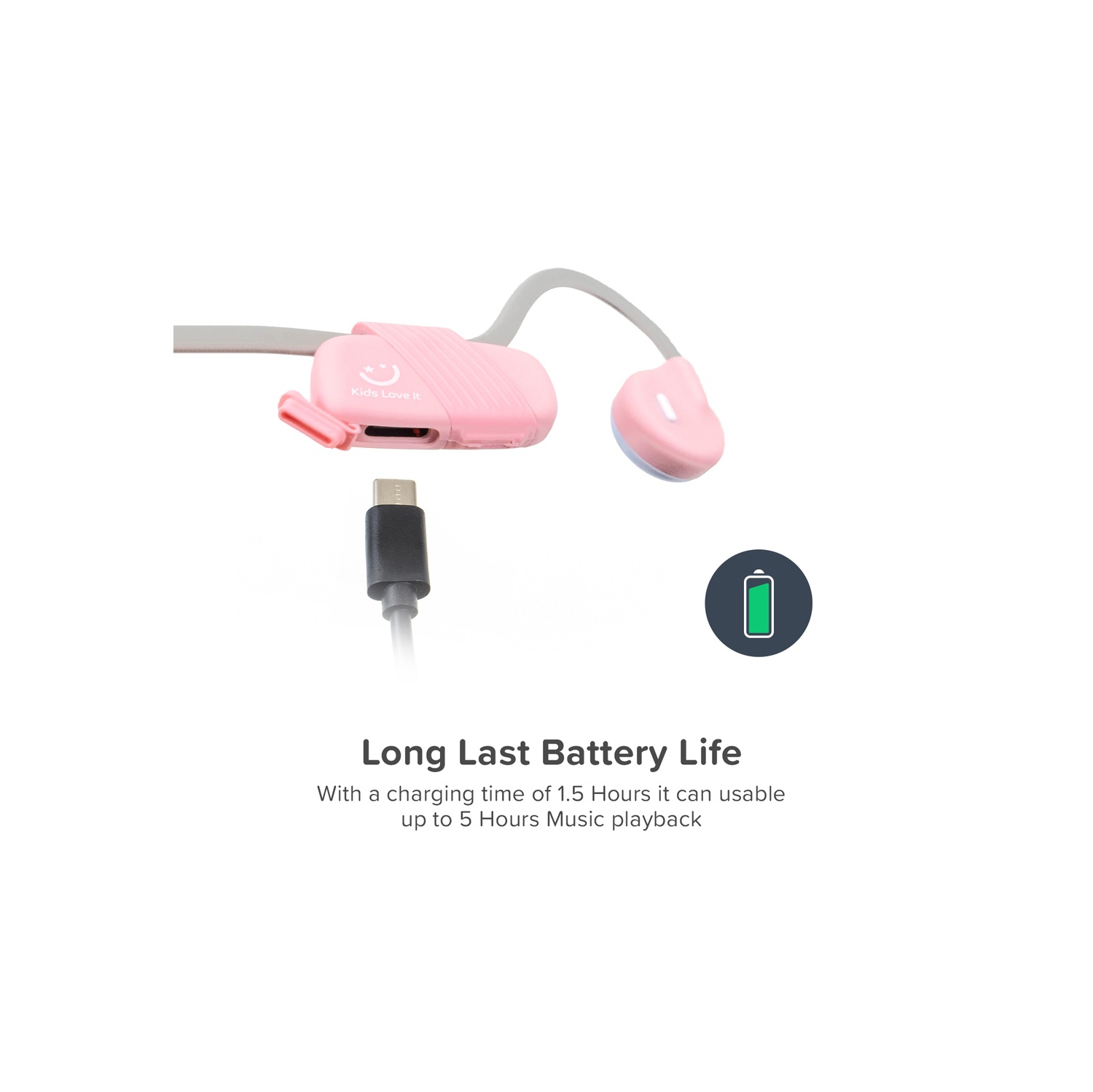 Écouteurs sans fil myFirst BC Lite - conduction osseuse rose, écouteurs boutons ouverts 100 % sans fil Bluetooth pour enfants - barbe à papa